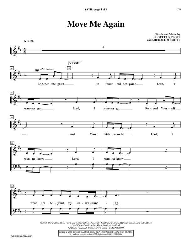 Move Me Again Vocal Sheet (SATB) (Scott Faircloff)