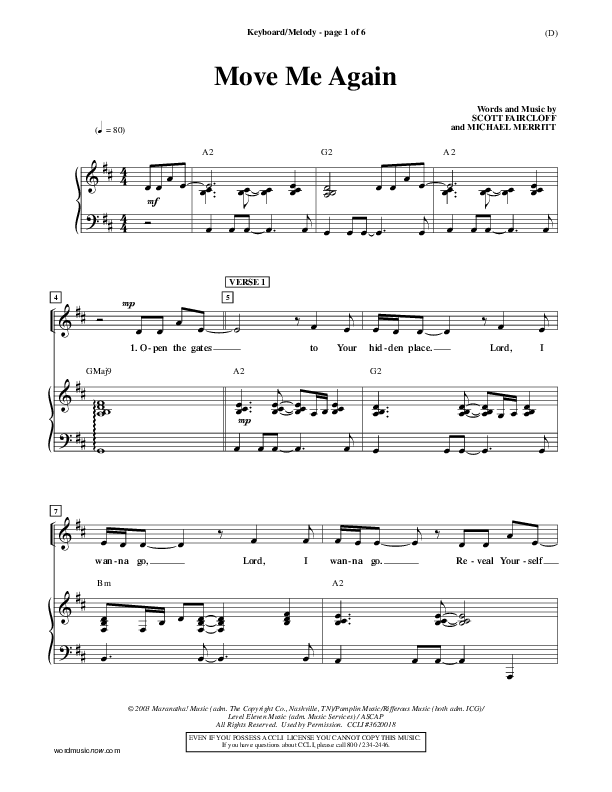 Move Me Again Piano/Vocal Pack (Scott Faircloff)