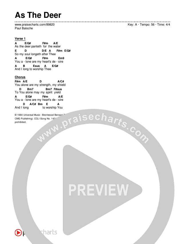 As The Deer Chord Chart (Paul Baloche)