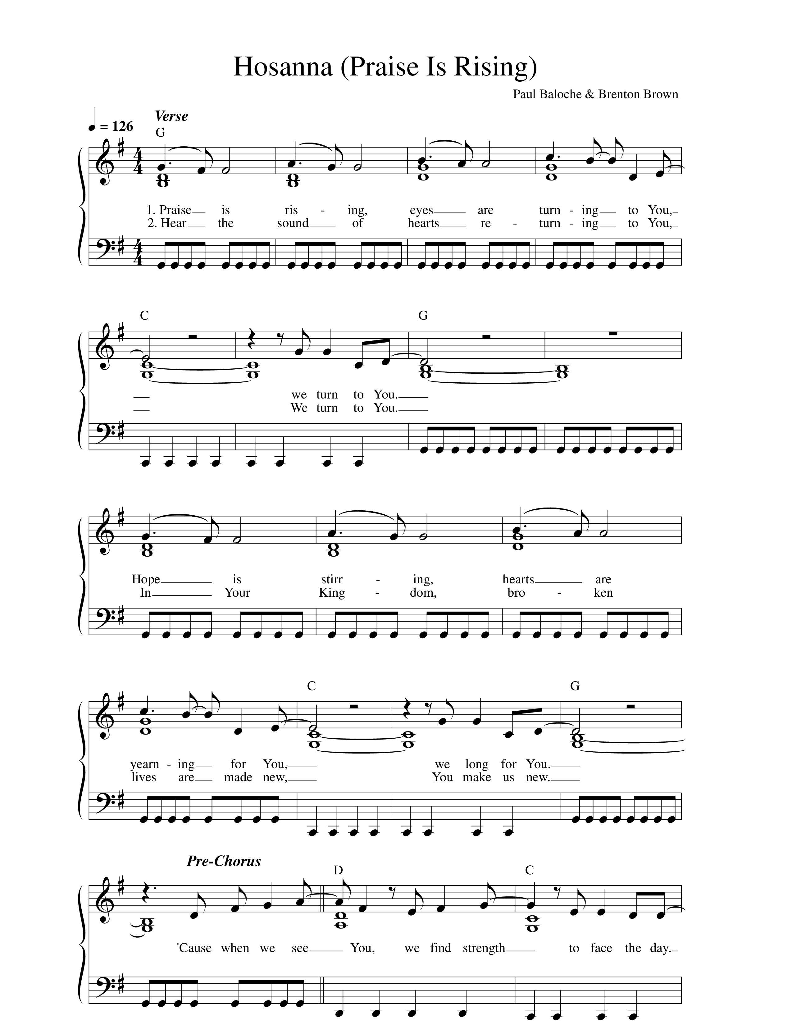 Hosanna (Praise Is Rising) Lead Sheet Melody (Paul Baloche)