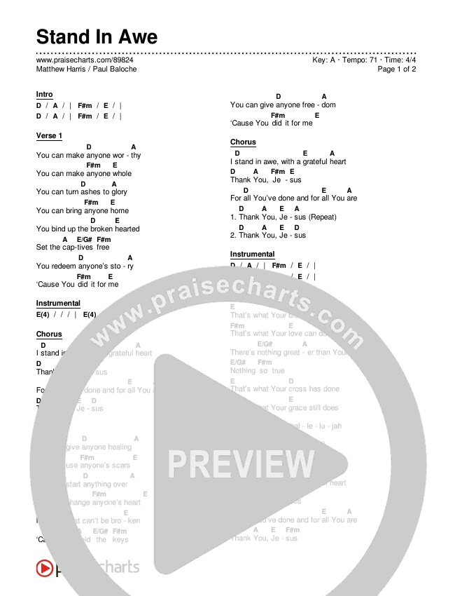 Stand In Awe Chord Chart (Paul Baloche / Matthew Harris)