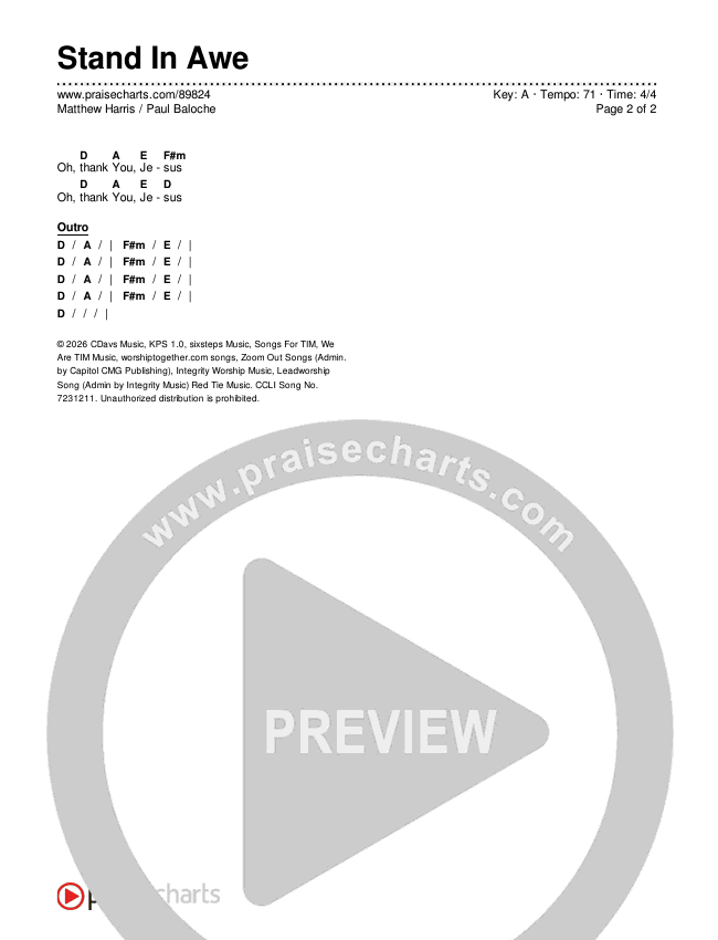Stand In Awe Chord Chart (Paul Baloche / Matthew Harris)