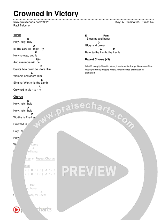 Crowned In Victory Chord Chart (Paul Baloche)