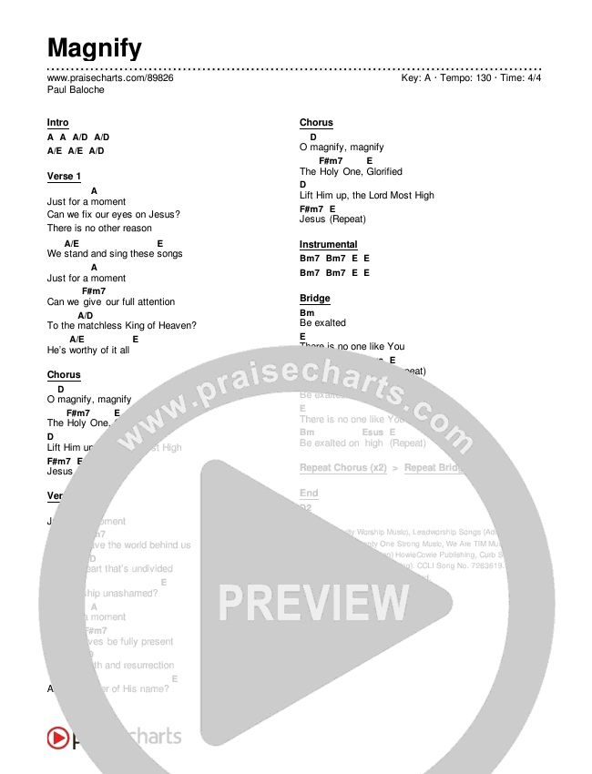 Magnify Chord Chart (Paul Baloche)