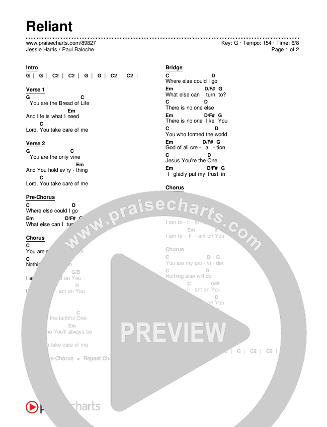 Reliant Chord Chart (Paul Baloche / Jessie Harris)