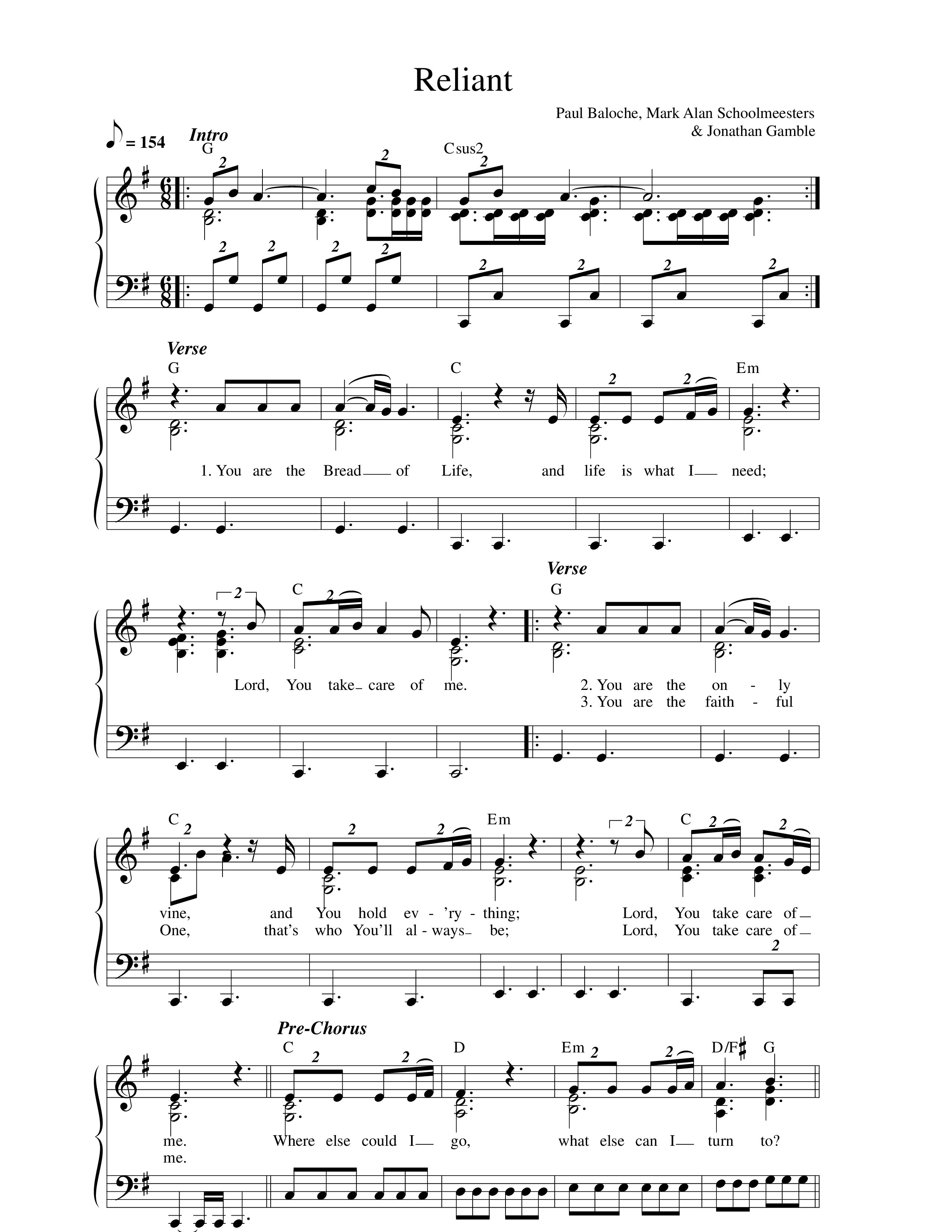 Reliant Lead Sheet Melody (Paul Baloche / Jessie Harris)