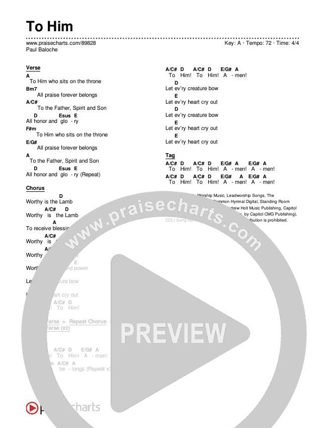 To Him Chord Chart (Paul Baloche)