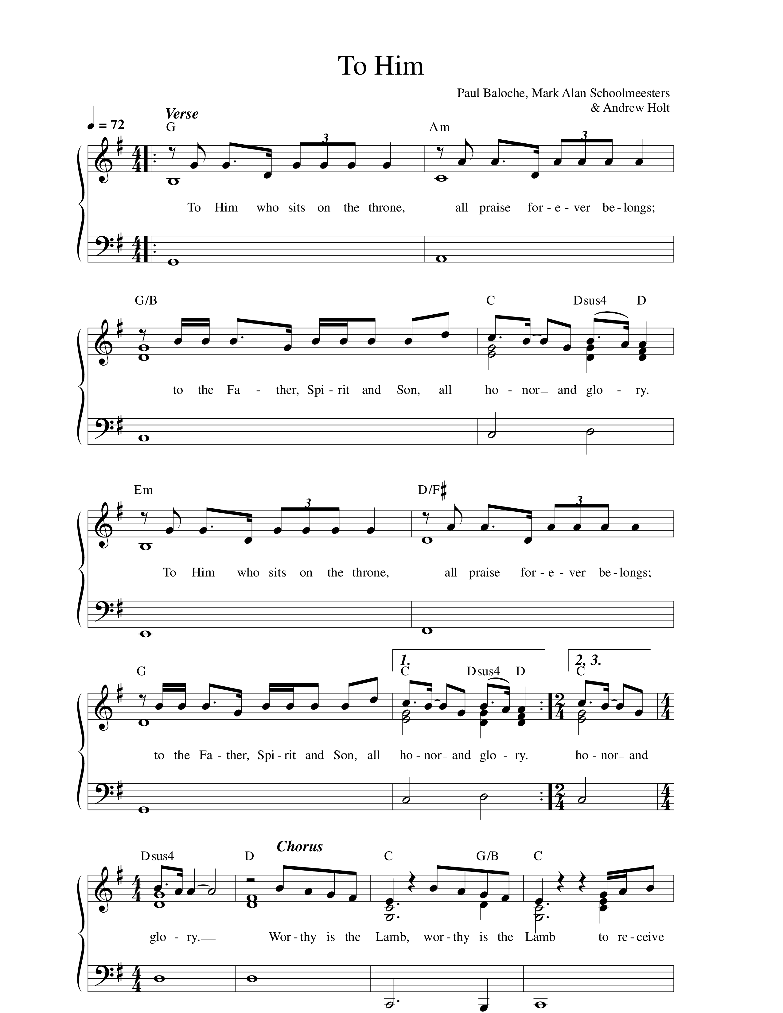 To Him Lead Sheet Melody (Paul Baloche)