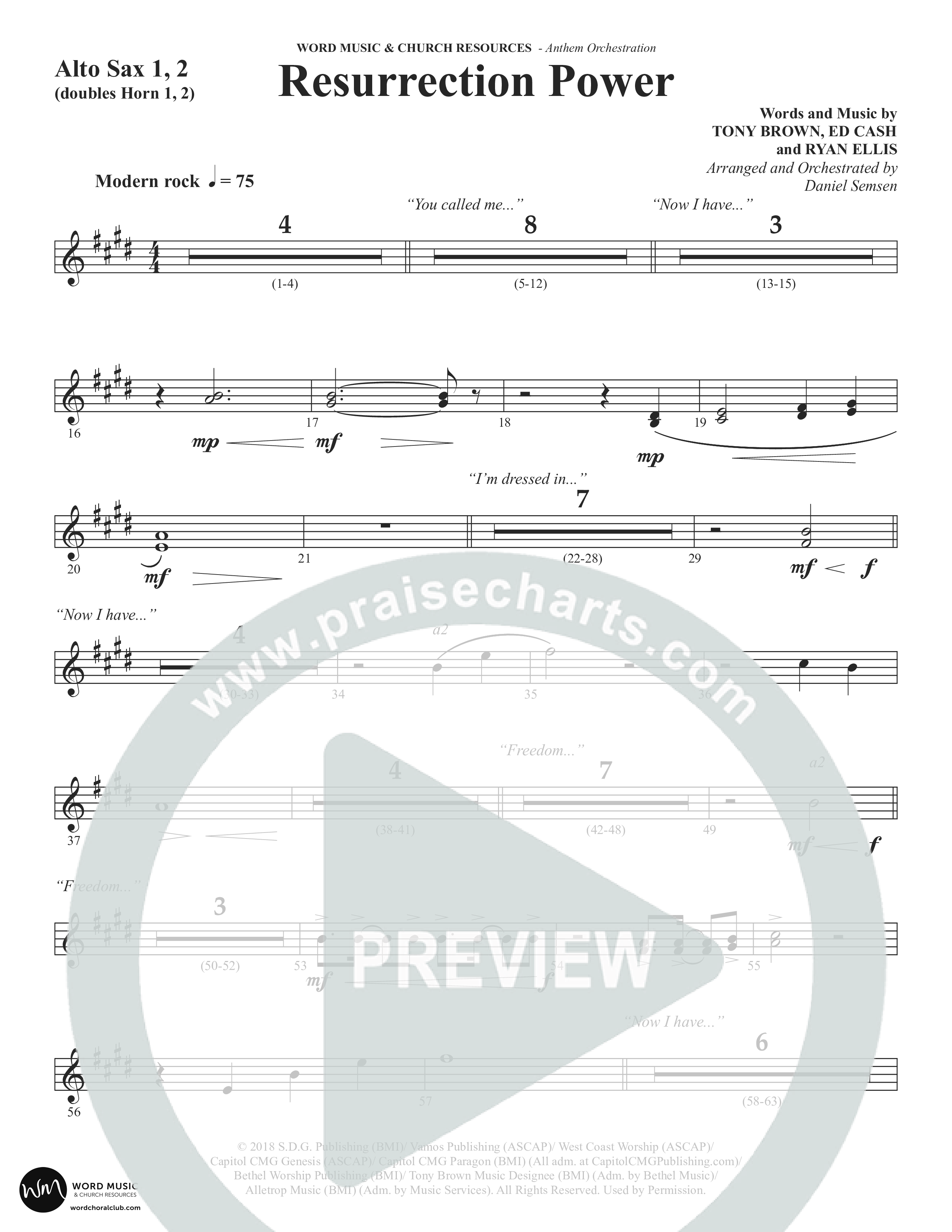 Resurrection Power (Choral Anthem SATB) Alto Sax 1/2 (Word Music Choral / Arr. Daniel Semsen)