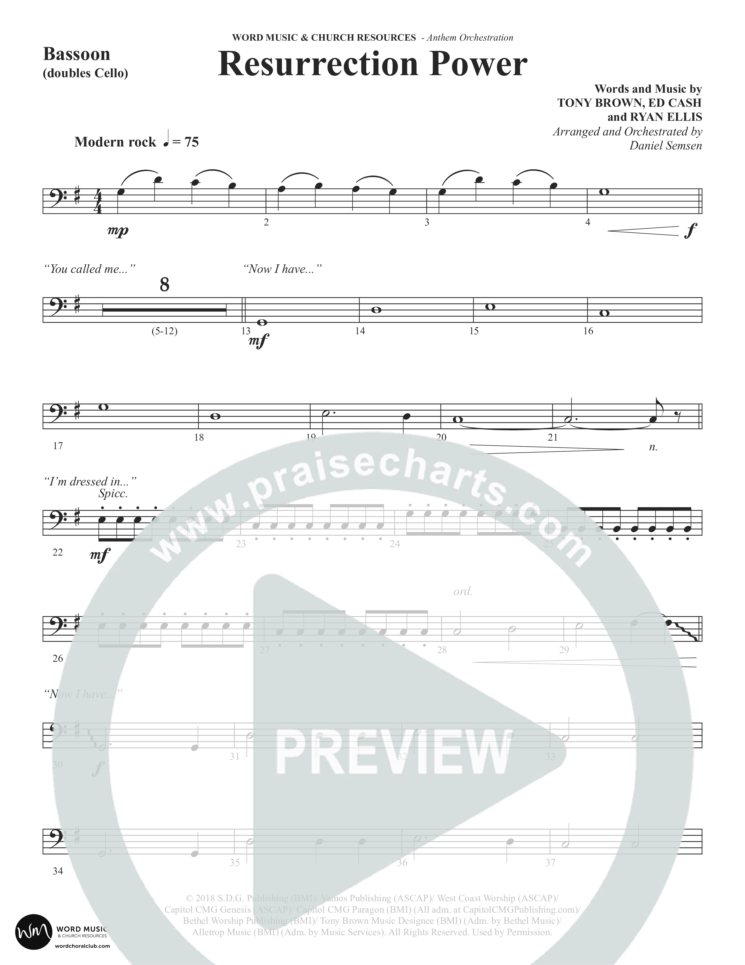 Resurrection Power (Choral Anthem SATB) Bassoon (Word Music Choral / Arr. Daniel Semsen)