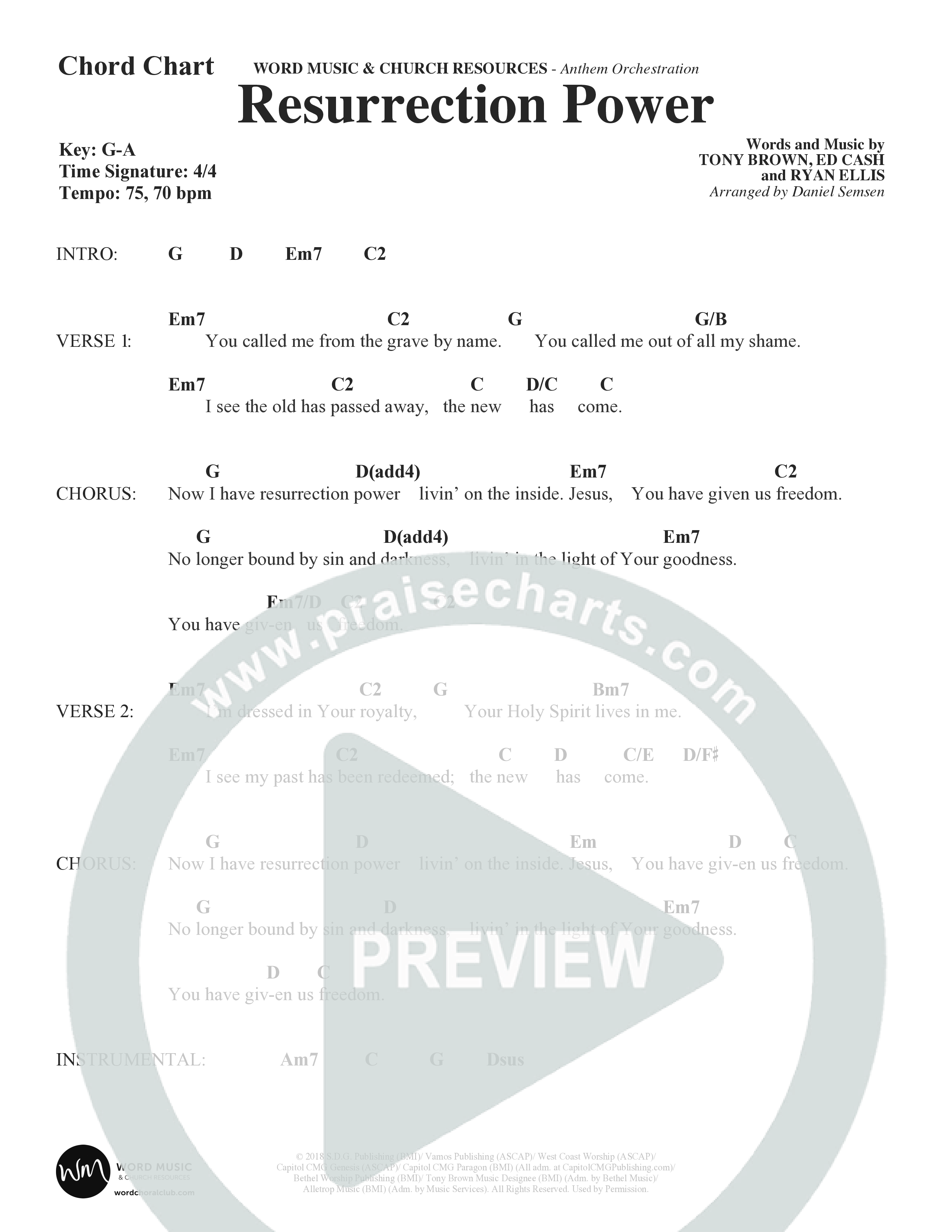 Resurrection Power (Choral Anthem SATB) Chord Chart (Word Music Choral / Arr. Daniel Semsen)