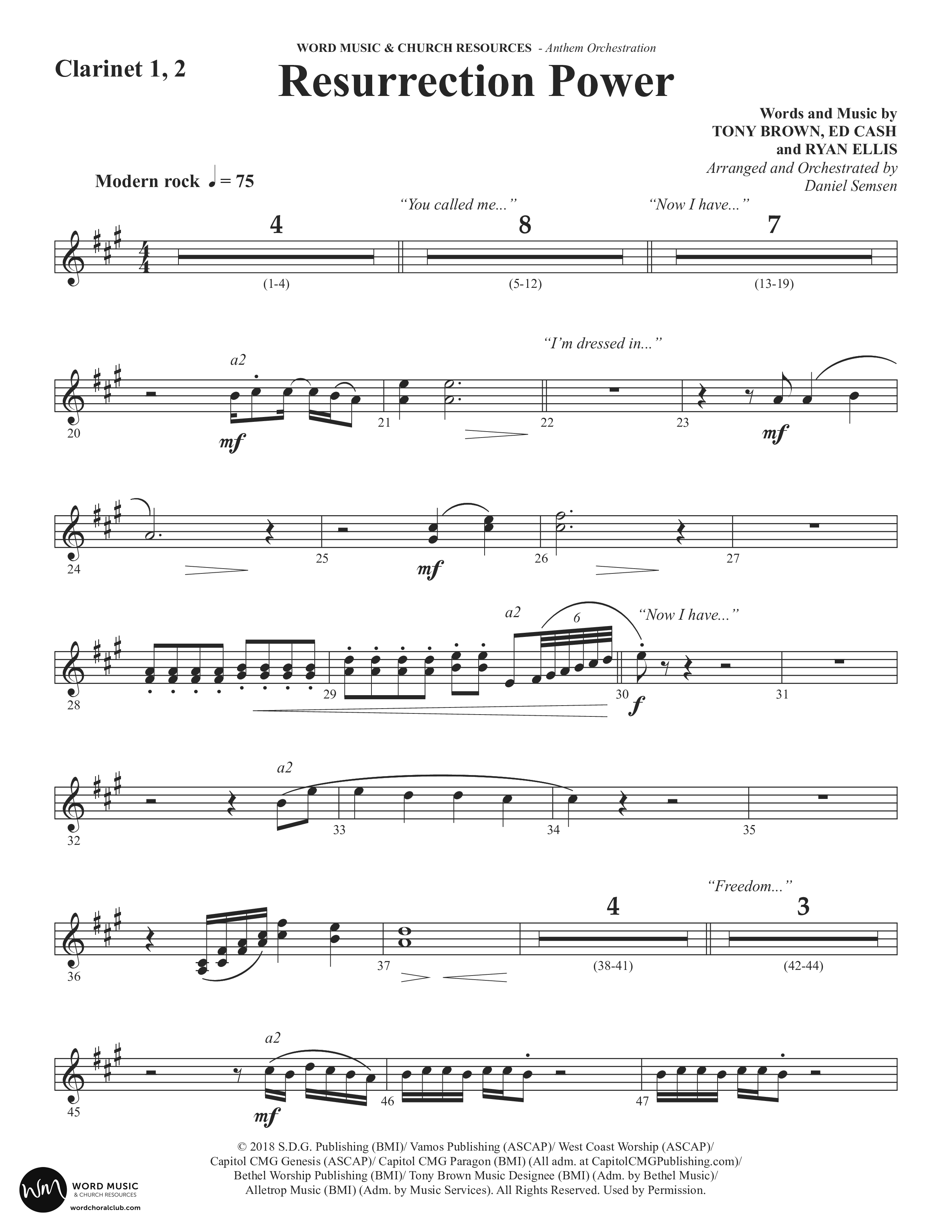 Resurrection Power (Choral Anthem SATB) Clarinet 1/2 (Word Music Choral / Arr. Daniel Semsen)