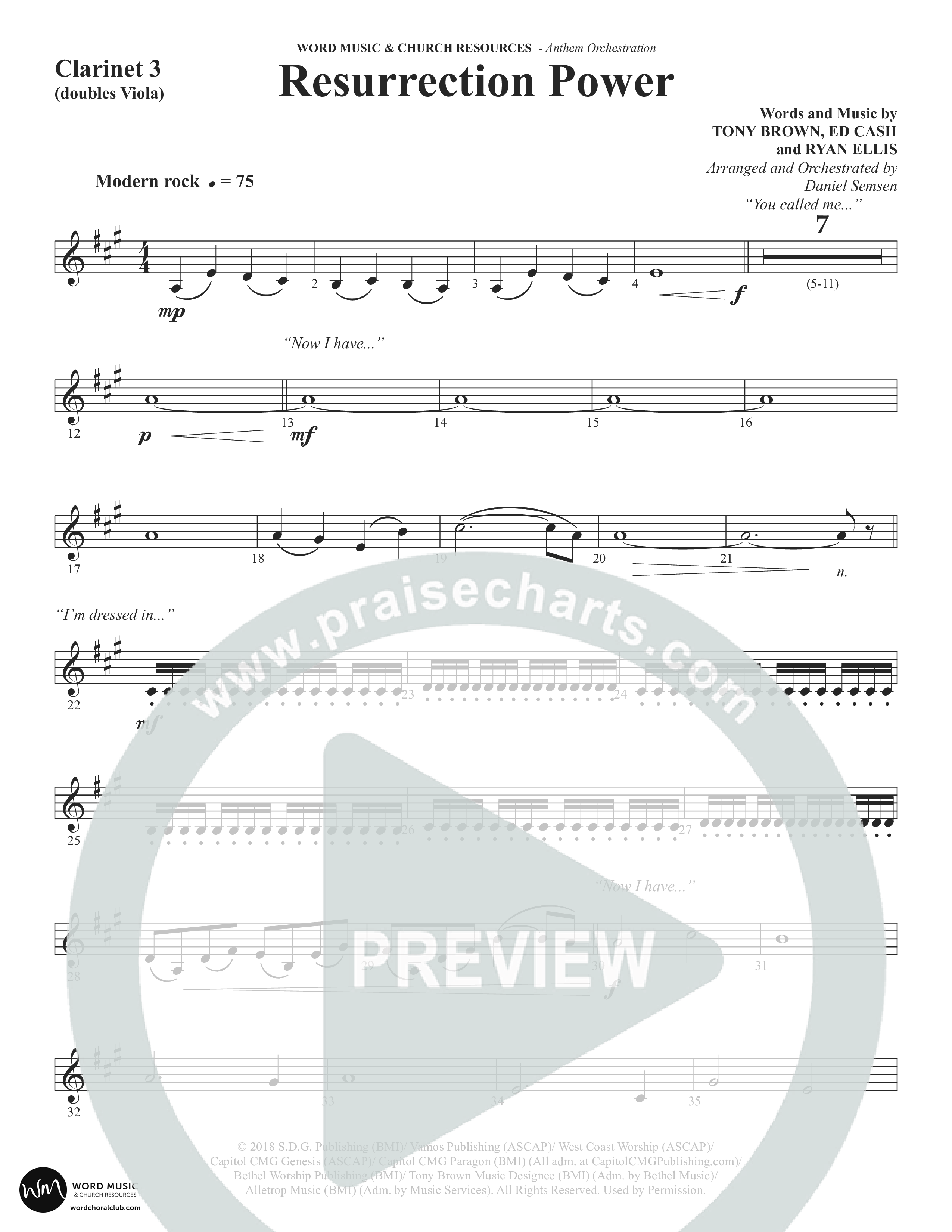 Resurrection Power (Choral Anthem SATB) Clarinet 3 (Word Music Choral / Arr. Daniel Semsen)