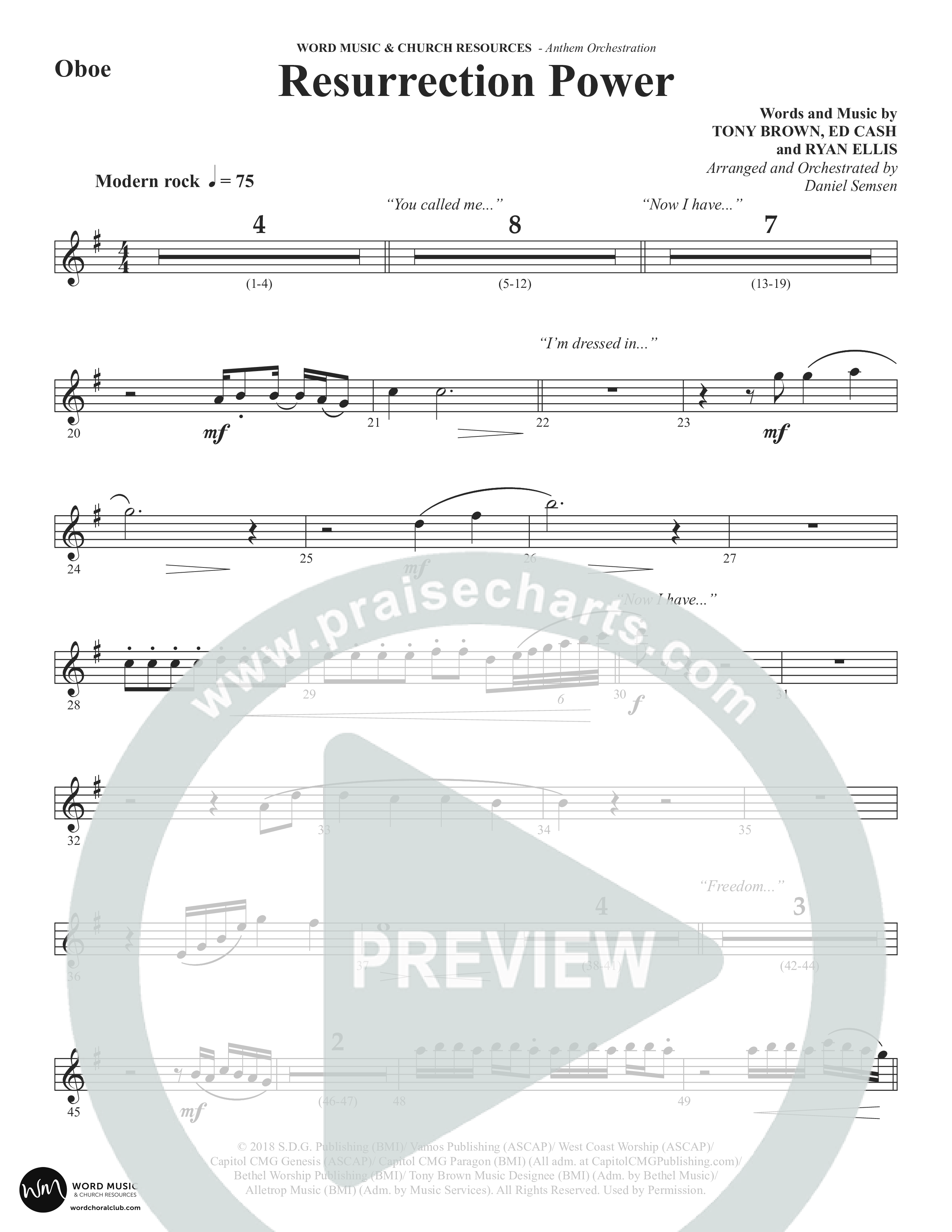 Resurrection Power (Choral Anthem SATB) Oboe (Word Music Choral / Arr. Daniel Semsen)