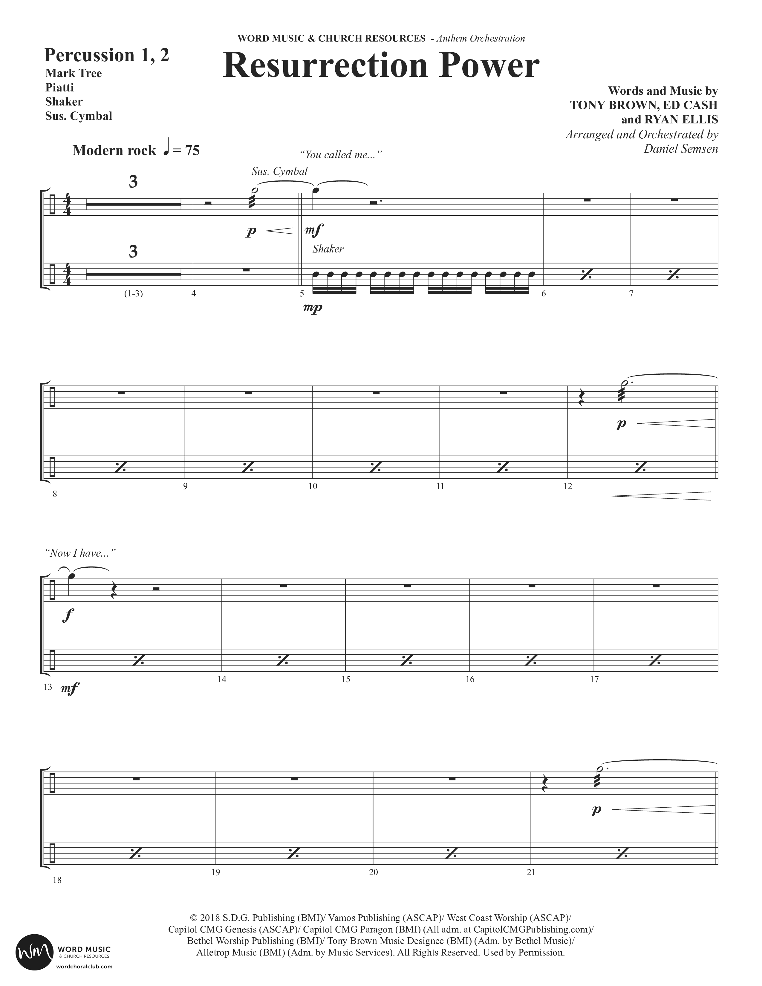 Resurrection Power (Choral Anthem SATB) Percussion (Word Music Choral / Arr. Daniel Semsen)
