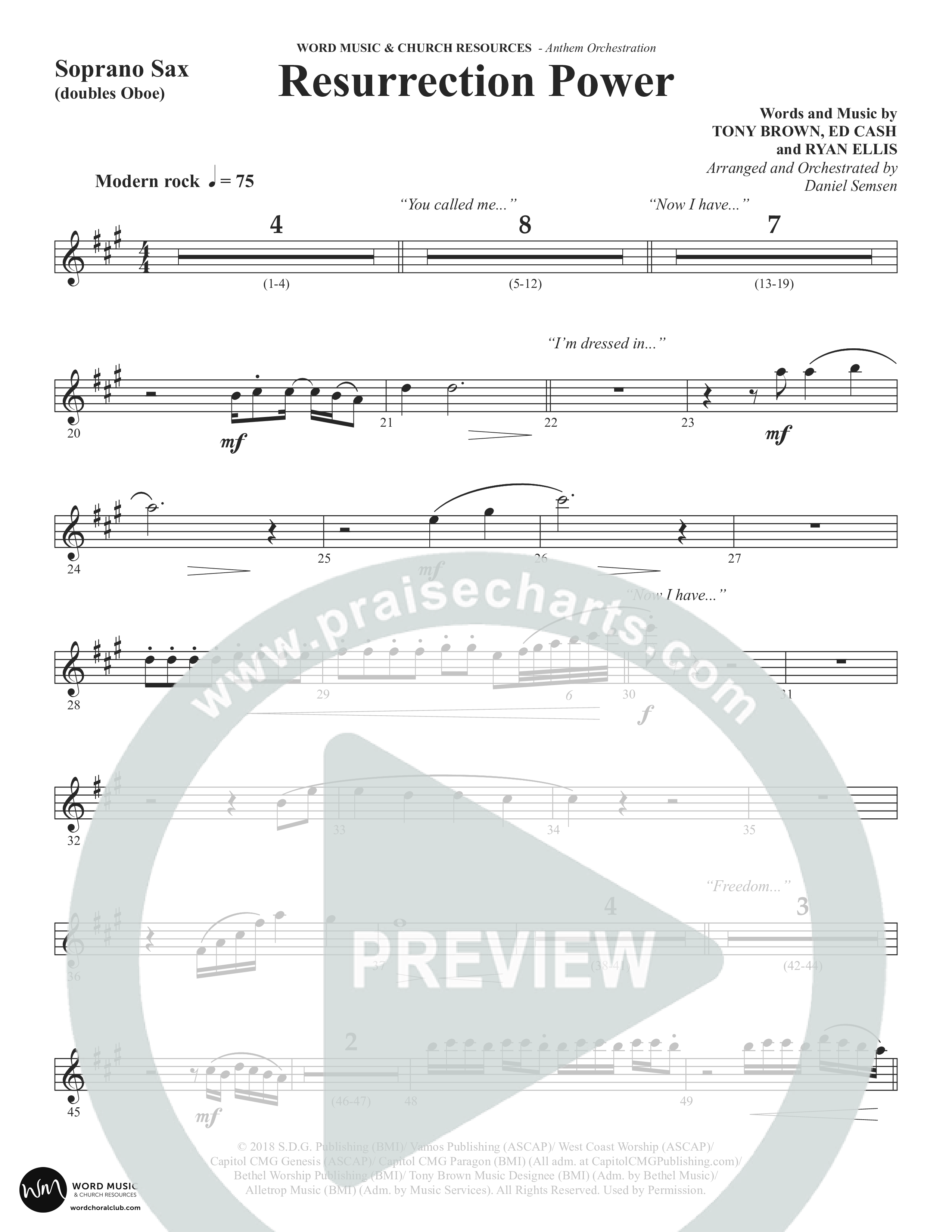 Resurrection Power (Choral Anthem SATB) Soprano Sax (Word Music Choral / Arr. Daniel Semsen)