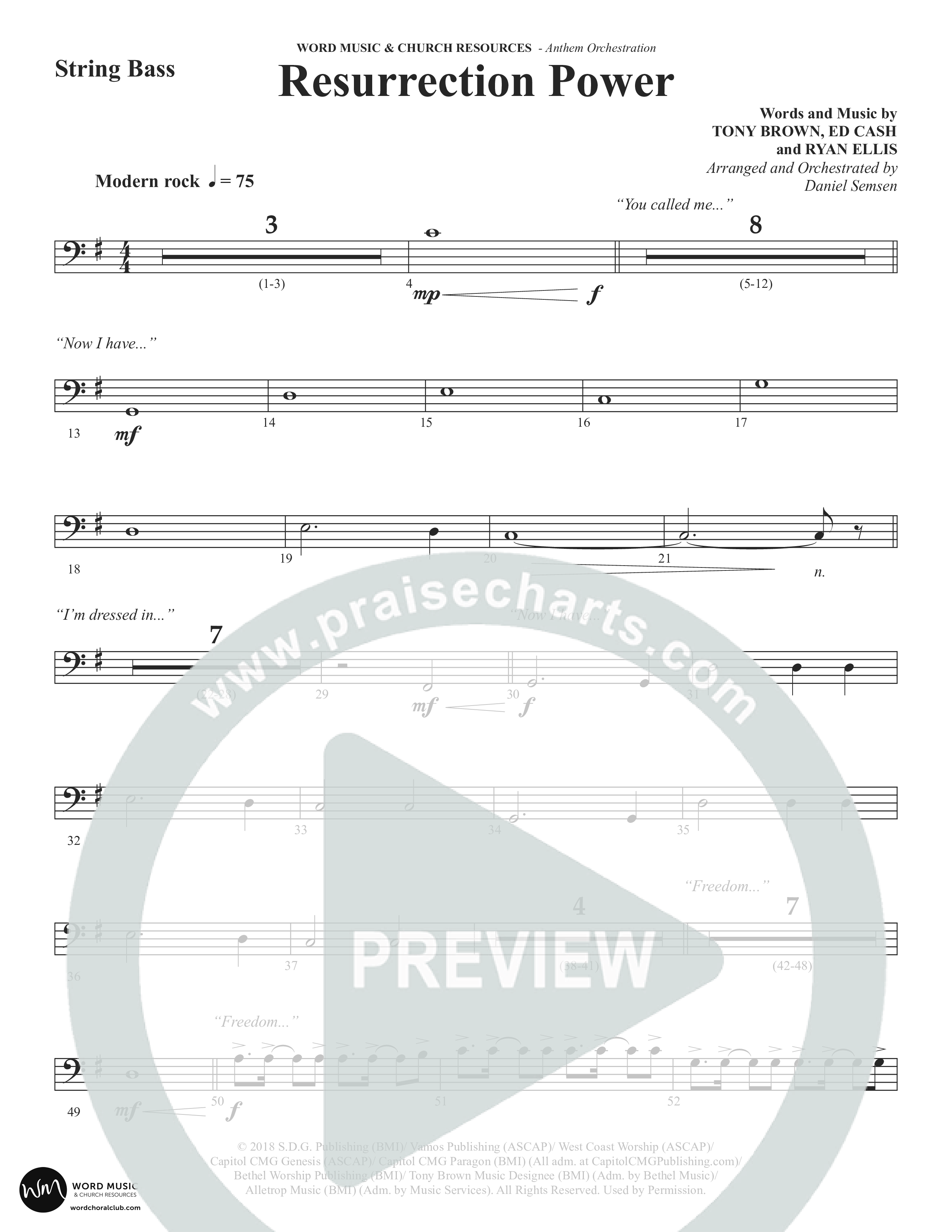 Resurrection Power (Choral Anthem SATB) String Bass (Word Music Choral / Arr. Daniel Semsen)