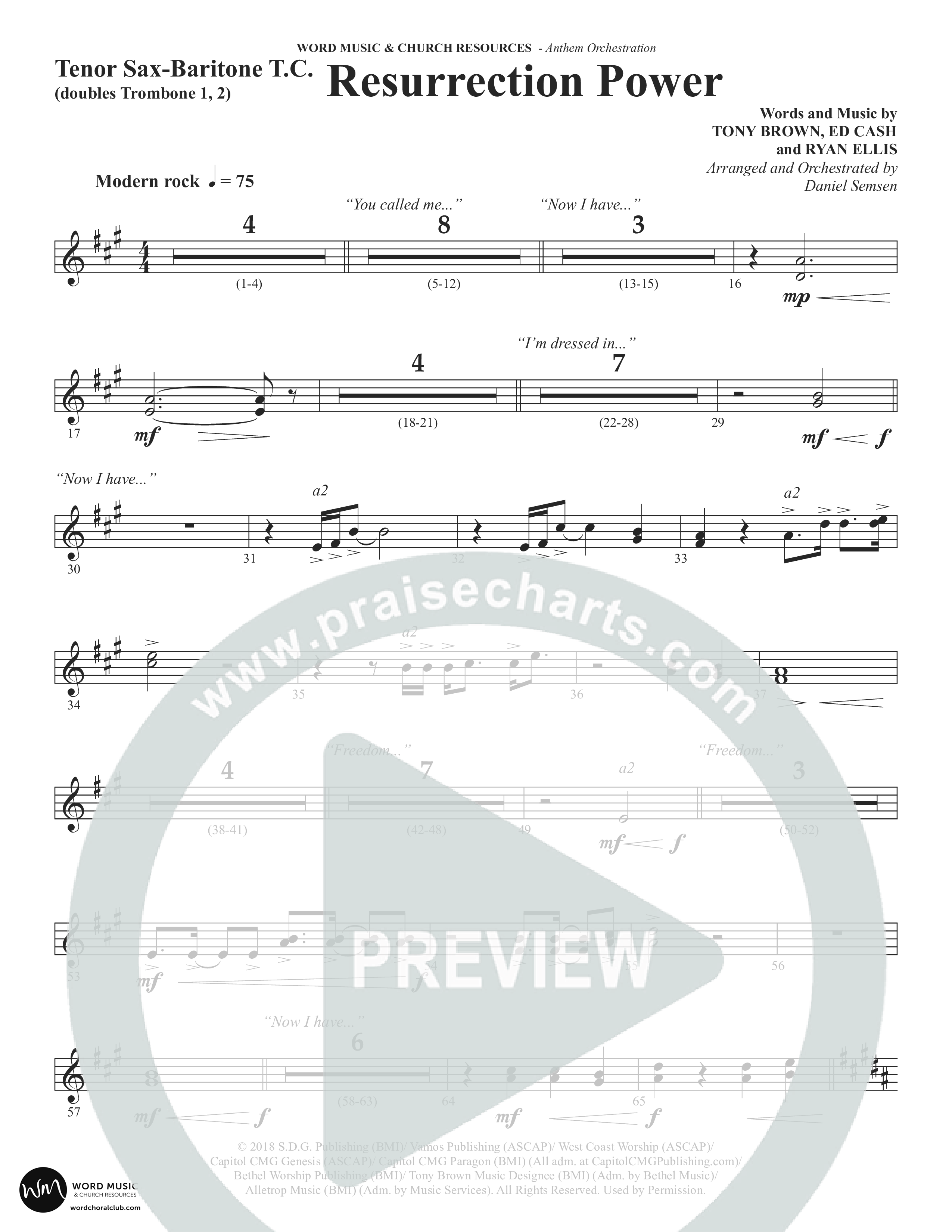 Resurrection Power (Choral Anthem SATB) Tenor Sax/Baritone T.C. (Word Music Choral / Arr. Daniel Semsen)
