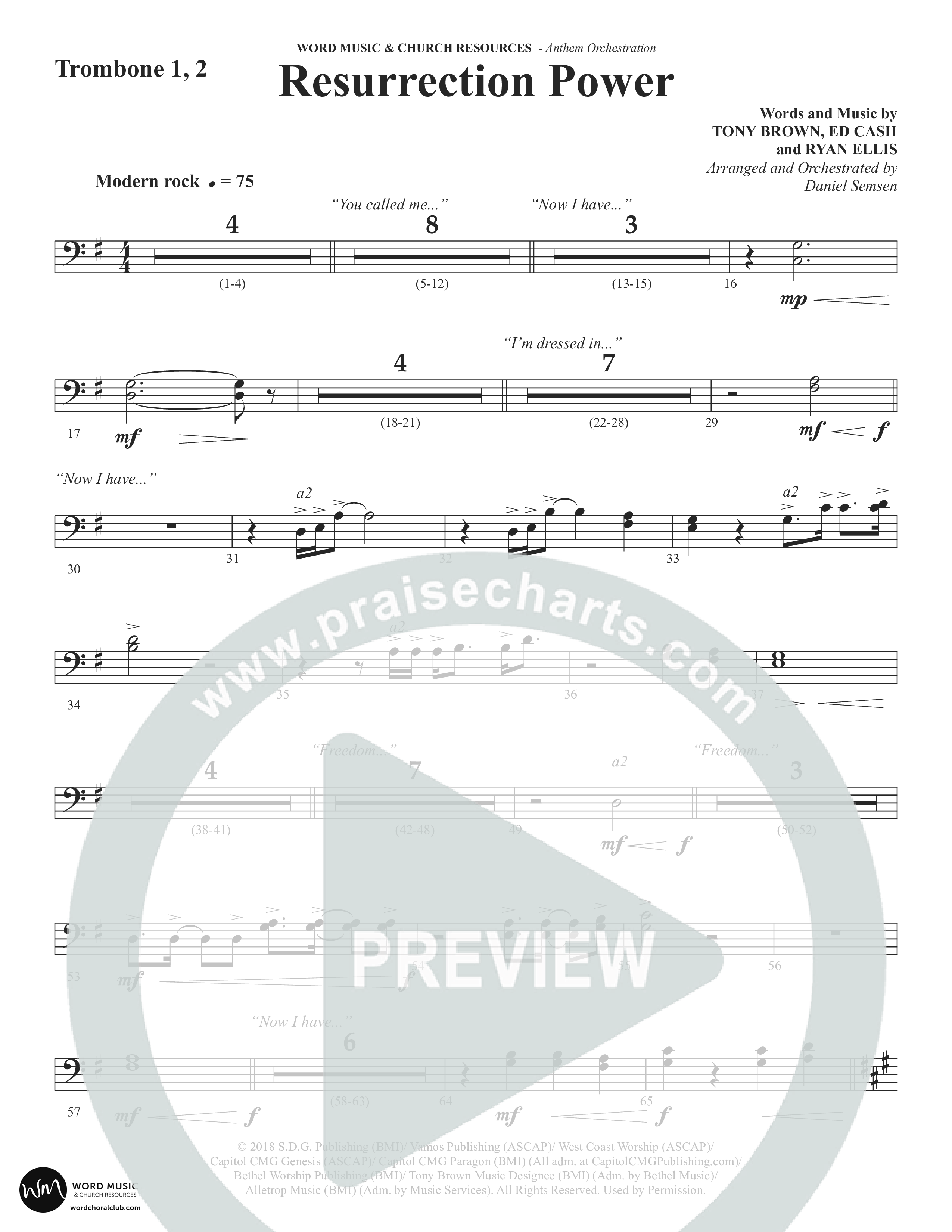 Resurrection Power (Choral Anthem SATB) Trombone 1/2 (Word Music Choral / Arr. Daniel Semsen)