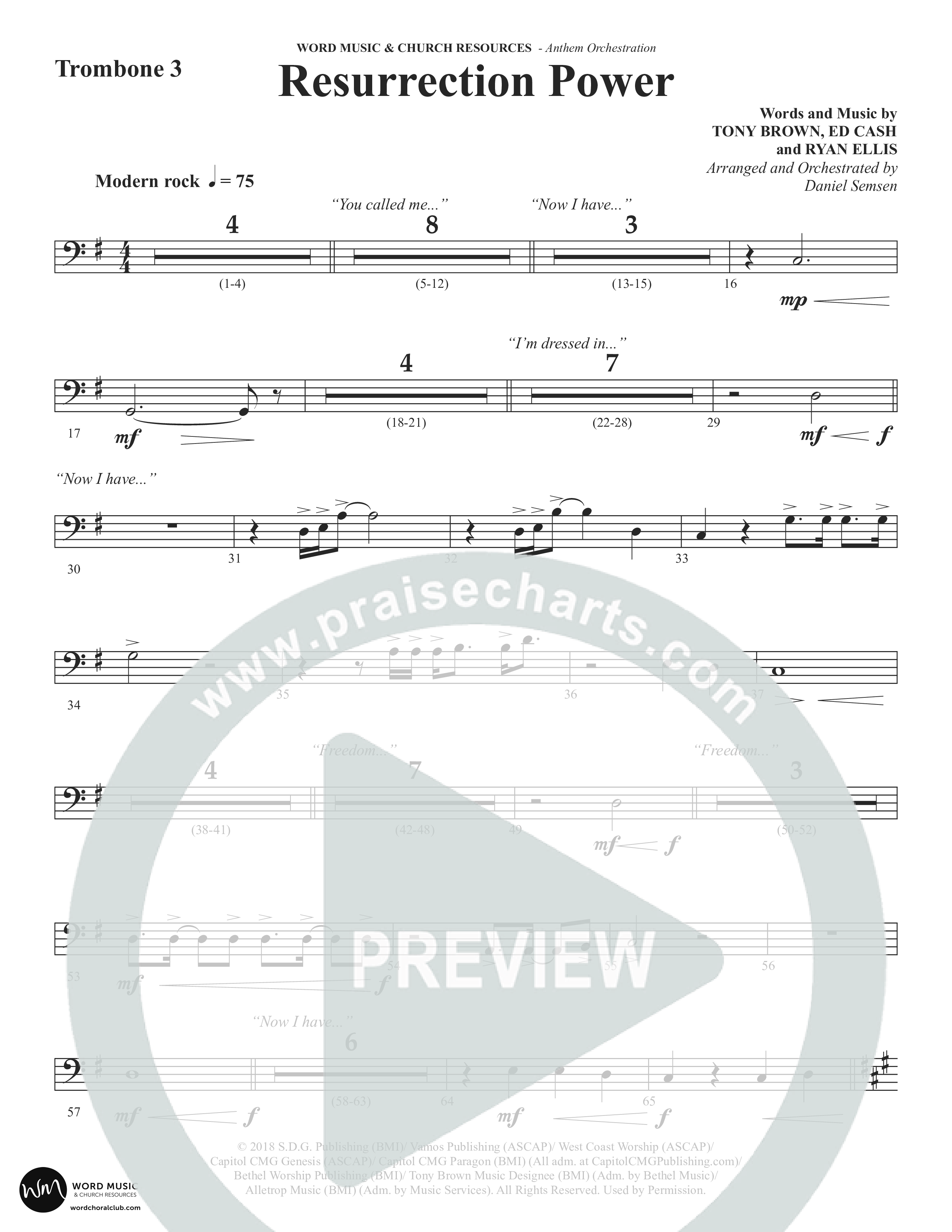 Resurrection Power (Choral Anthem SATB) Trombone 3 (Word Music Choral / Arr. Daniel Semsen)