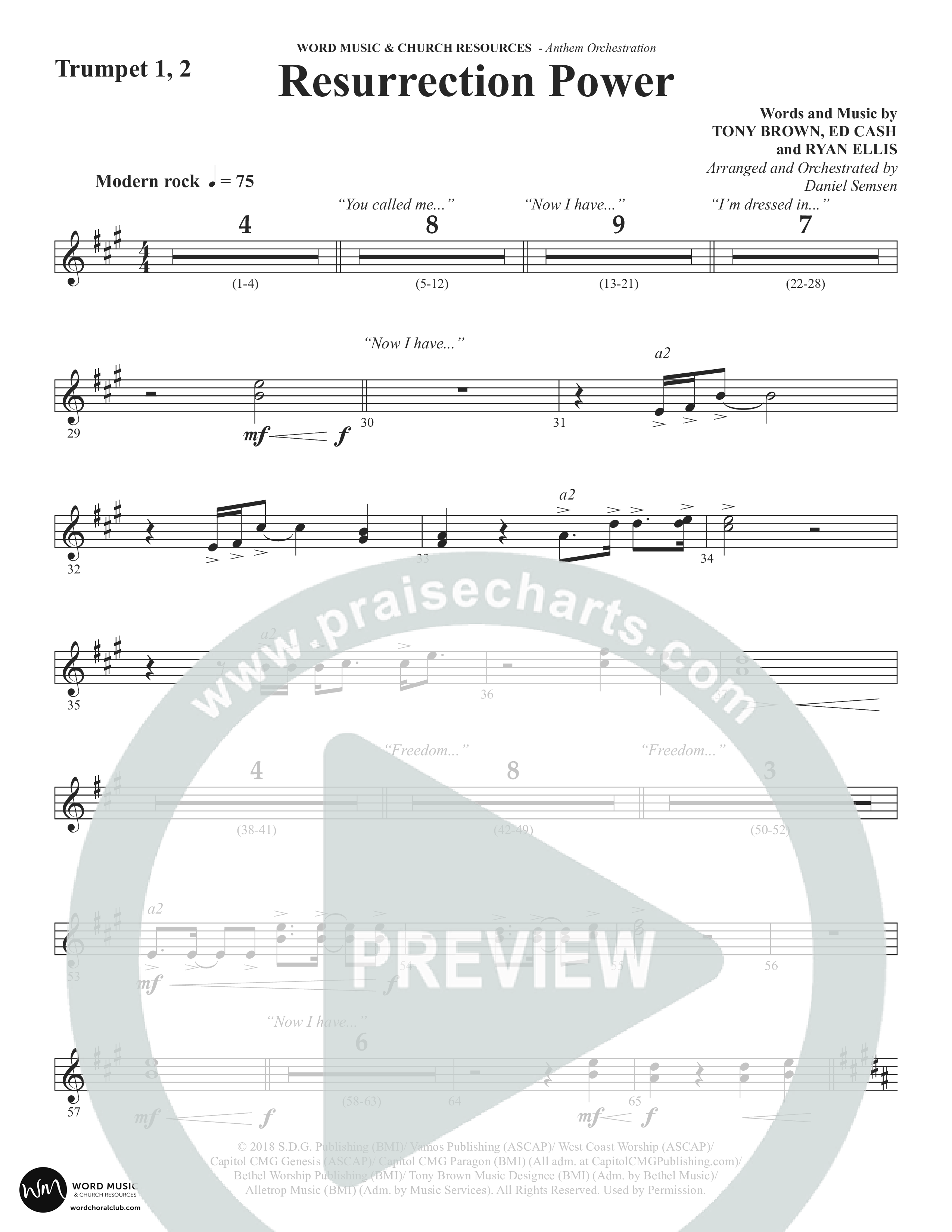 Resurrection Power (Choral Anthem SATB) Trumpet 1,2 (Word Music Choral / Arr. Daniel Semsen)