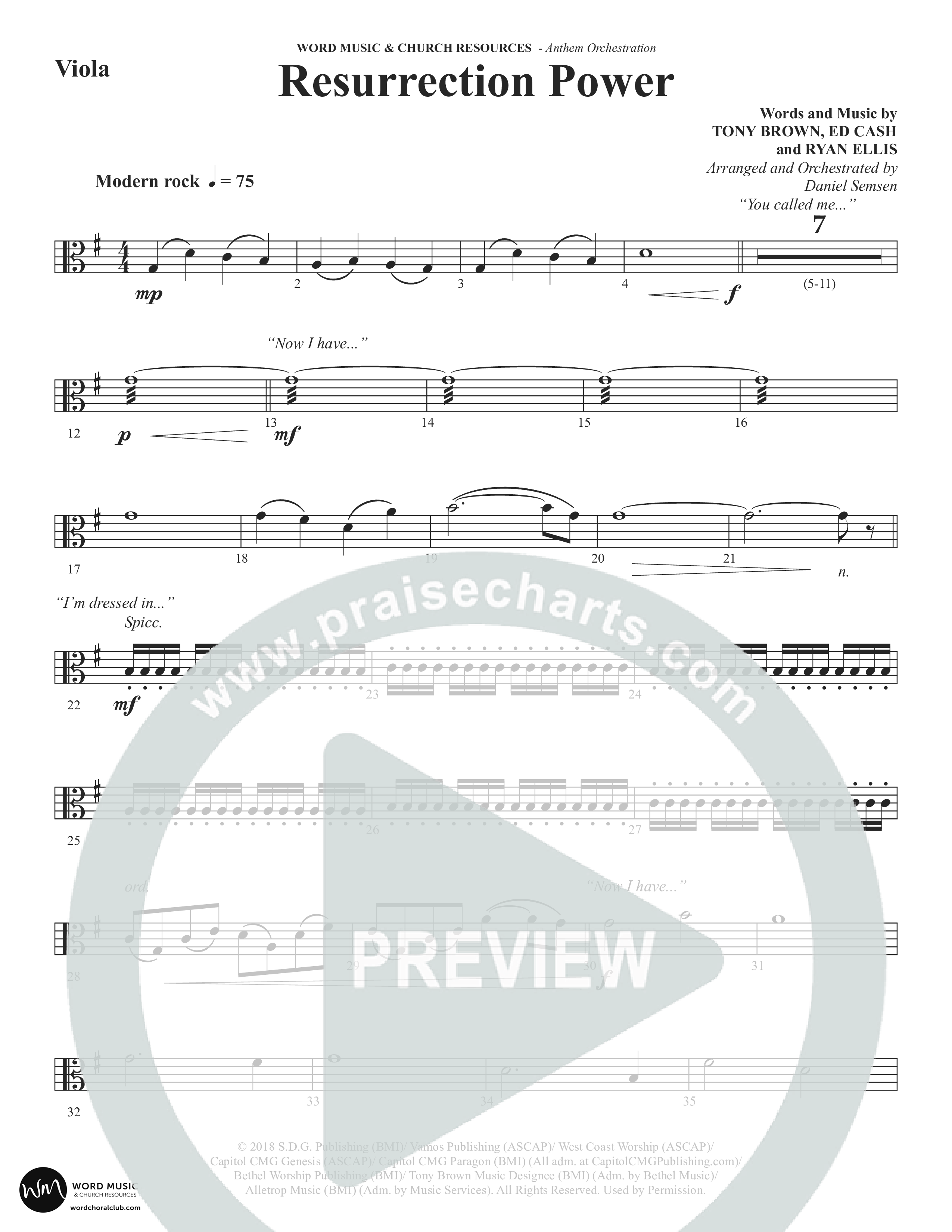 Resurrection Power (Choral Anthem SATB) Viola (Word Music Choral / Arr. Daniel Semsen)