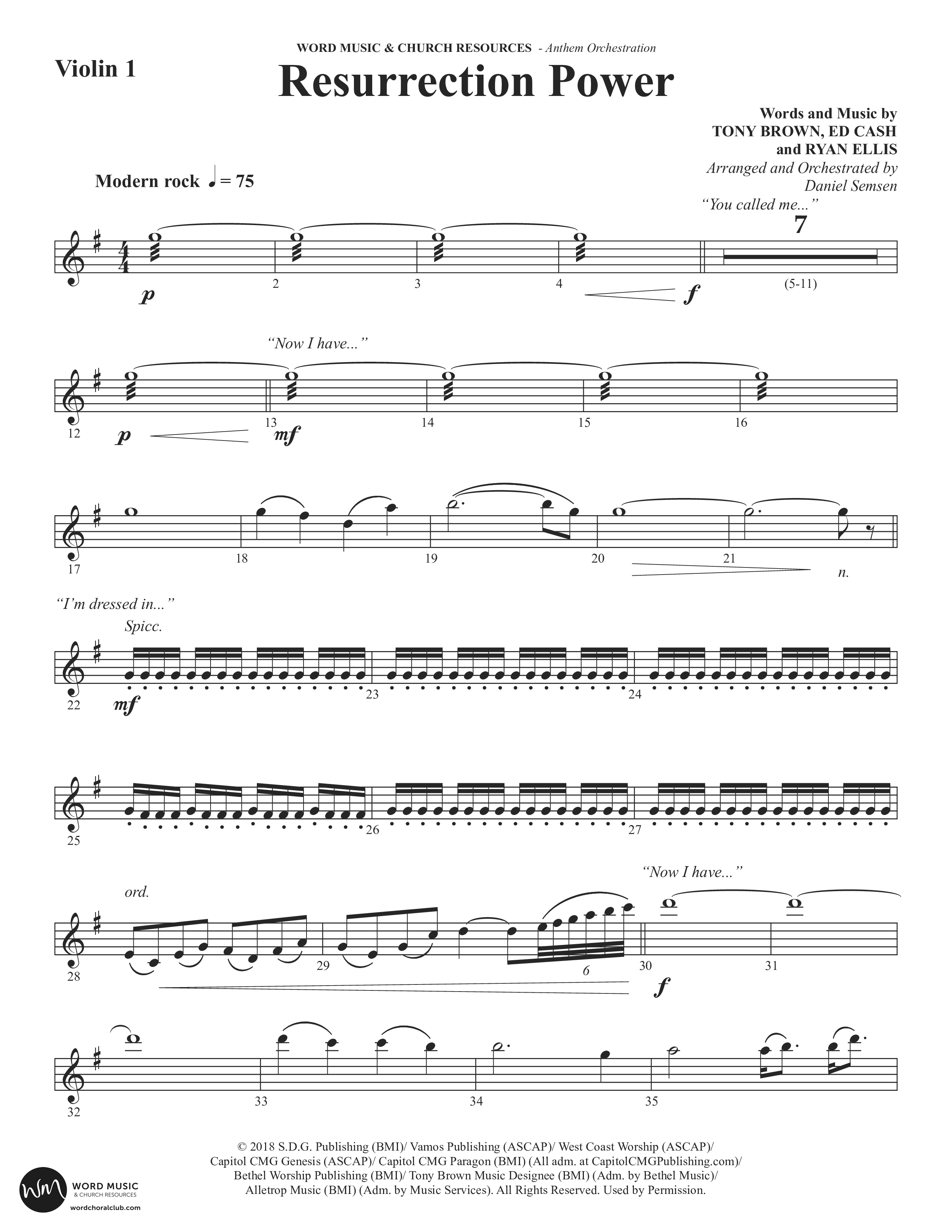 Resurrection Power (Choral Anthem SATB) Violin 1/2 (Word Music Choral / Arr. Daniel Semsen)