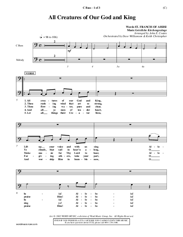 All Creatures Of Our God And King Contrabass (St. Francis of Assisi)