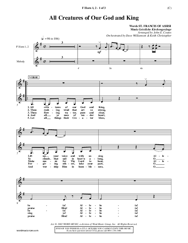 All Creatures Of Our God And King French Horn 1/2 (St. Francis of Assisi)