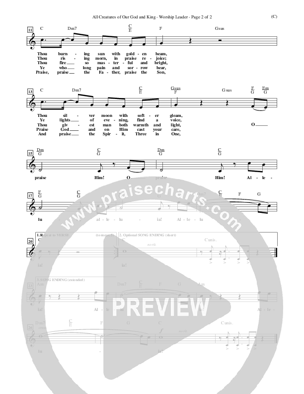 All Creatures Of Our God And King Lead Sheet (St. Francis of Assisi)