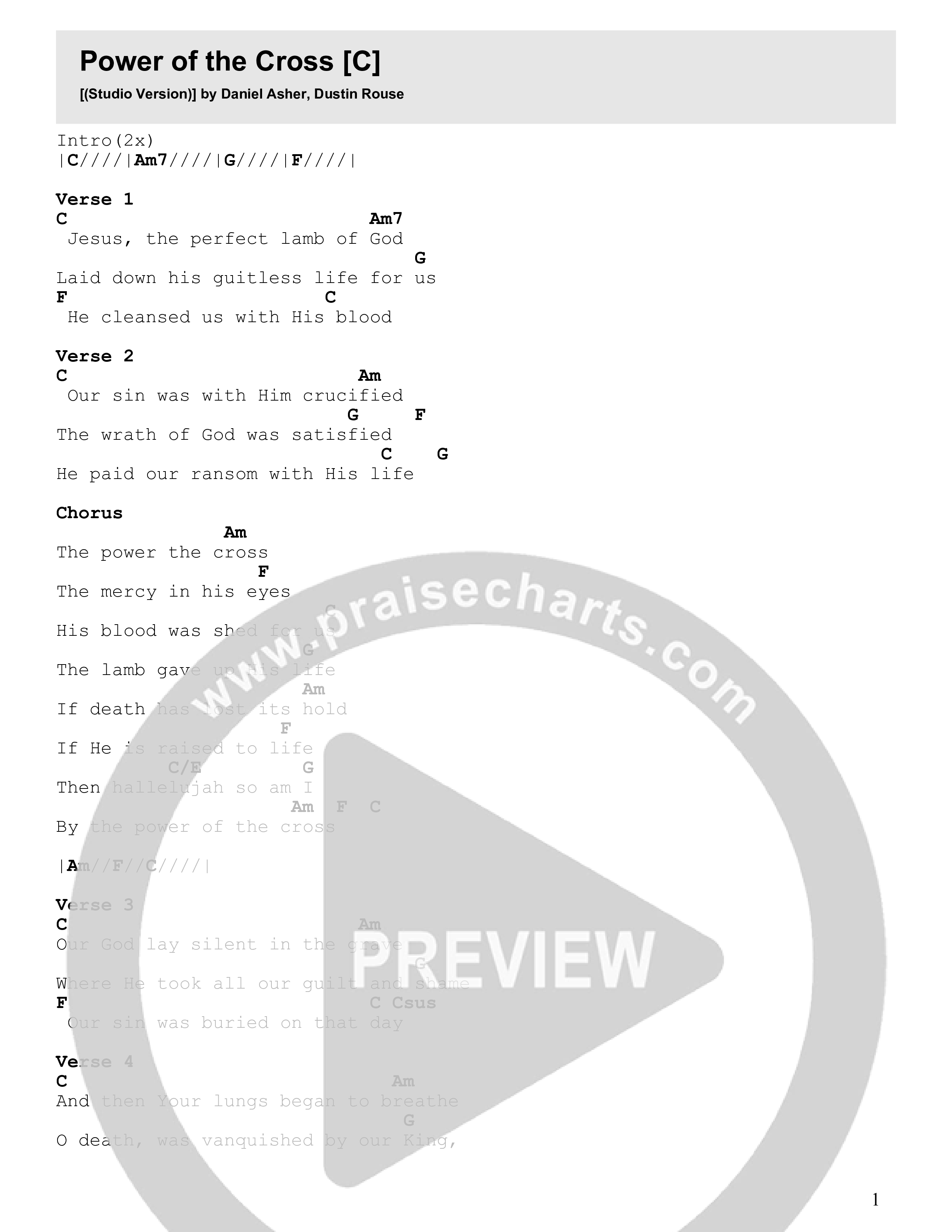 Power Of The Cross (Studio) Chord Chart (Century Worship)
