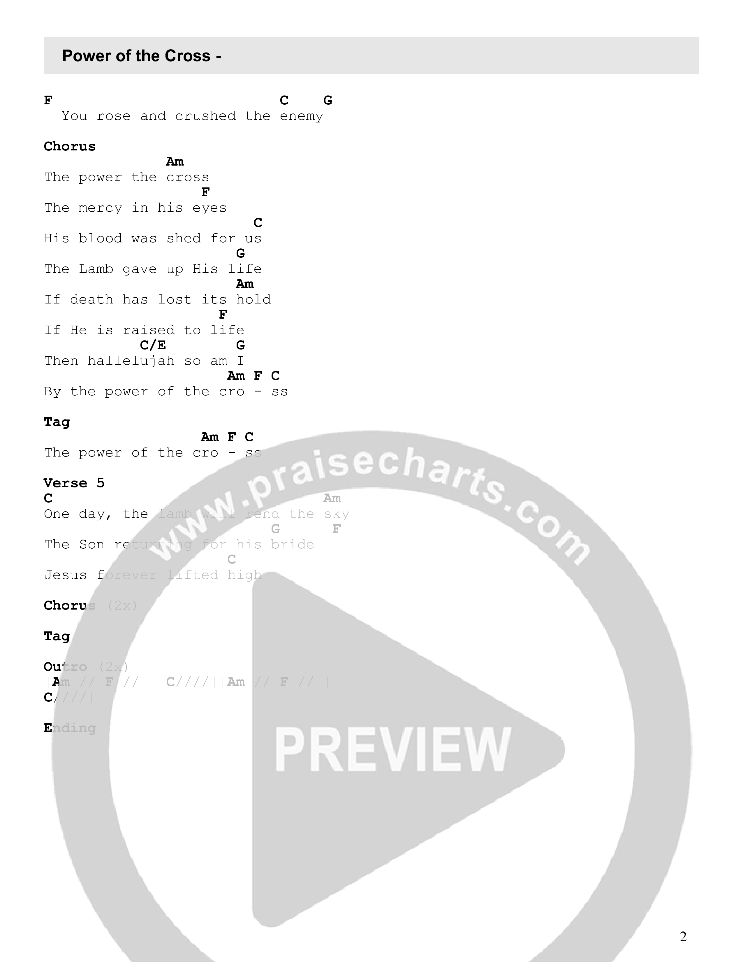 Power Of The Cross (Studio) Chord Chart (Century Worship)