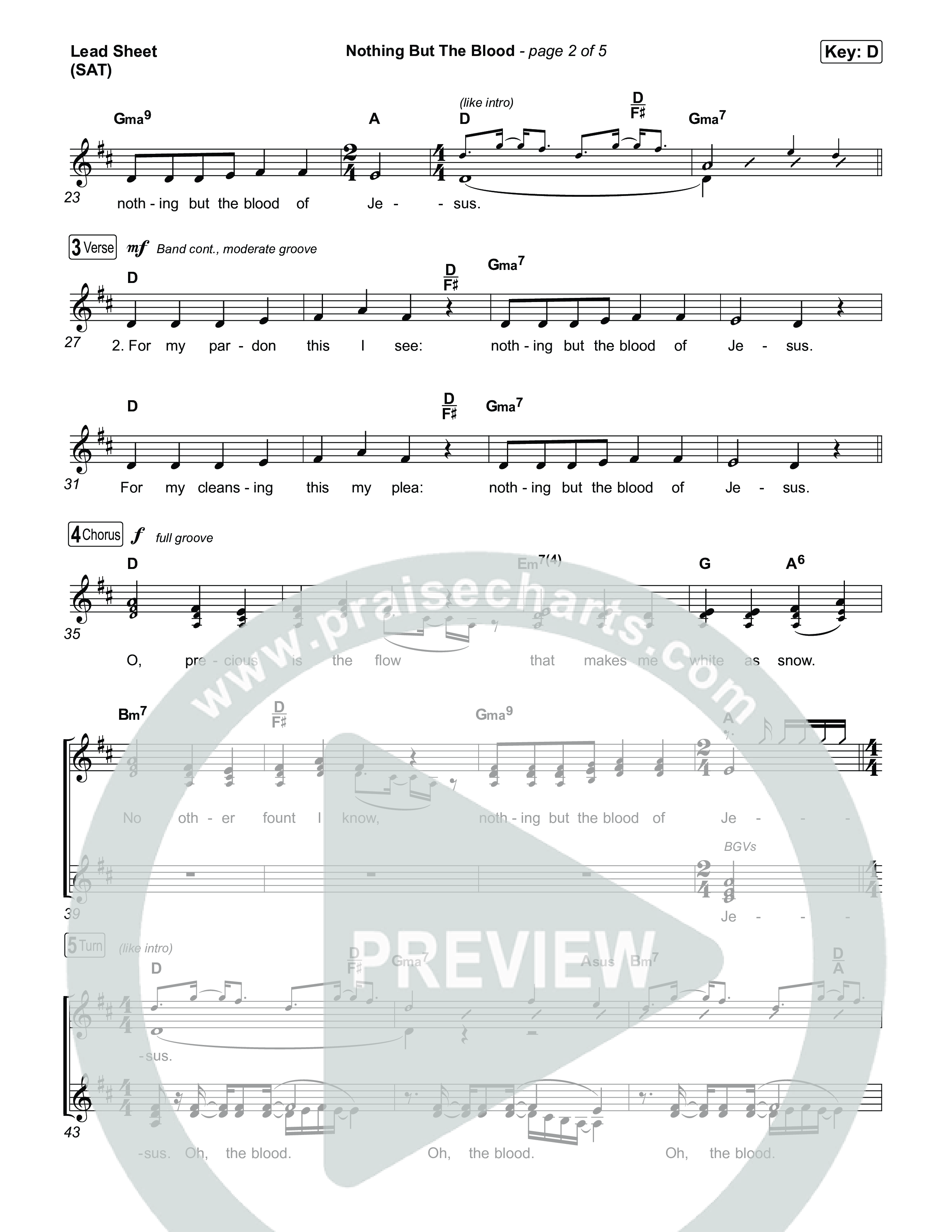 Nothing But The Blood Lead Sheet (SAT) (The Worship Initiative)