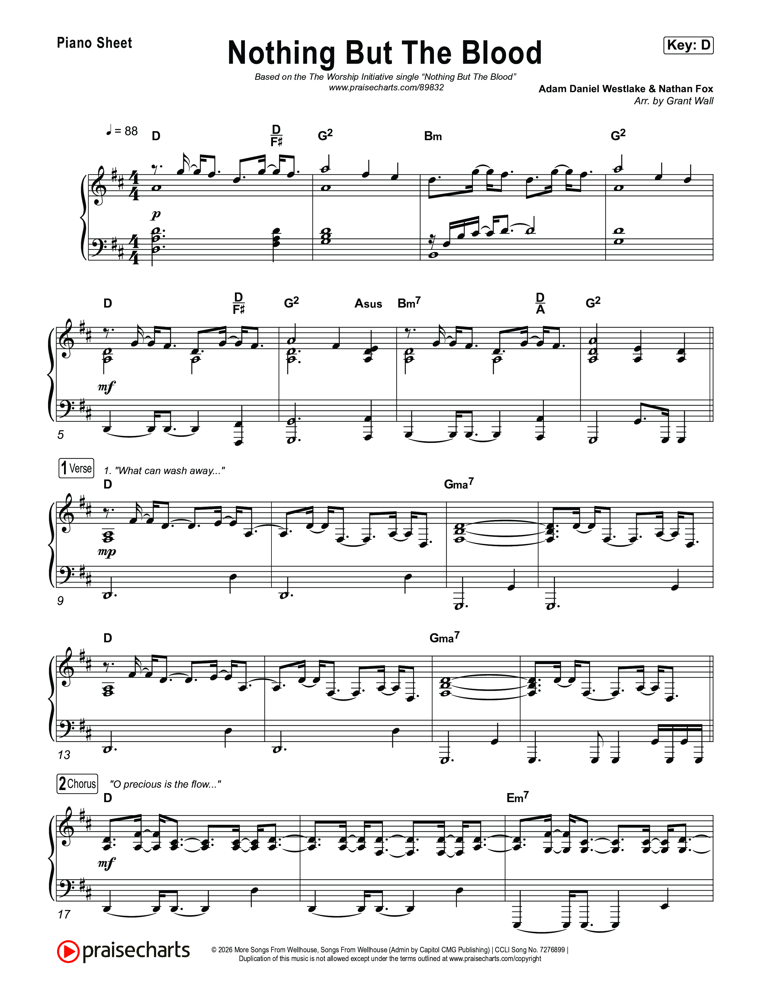 Nothing But The Blood Piano Sheet (The Worship Initiative)