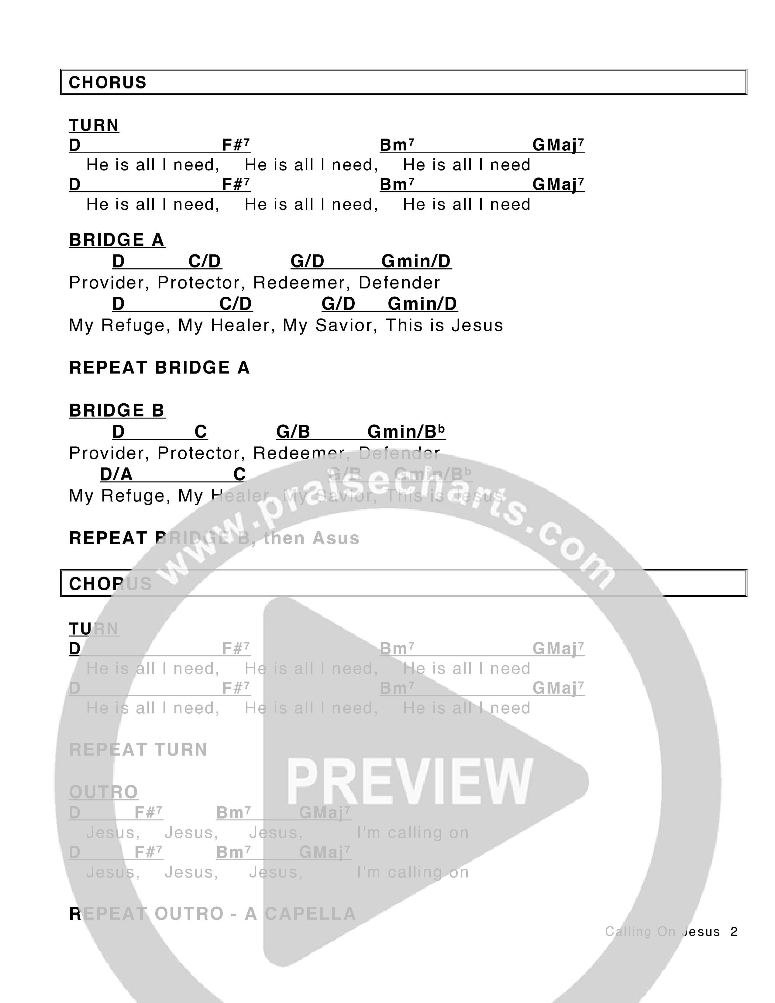 Calling On Jesus Chord Chart (Victory House Worship)