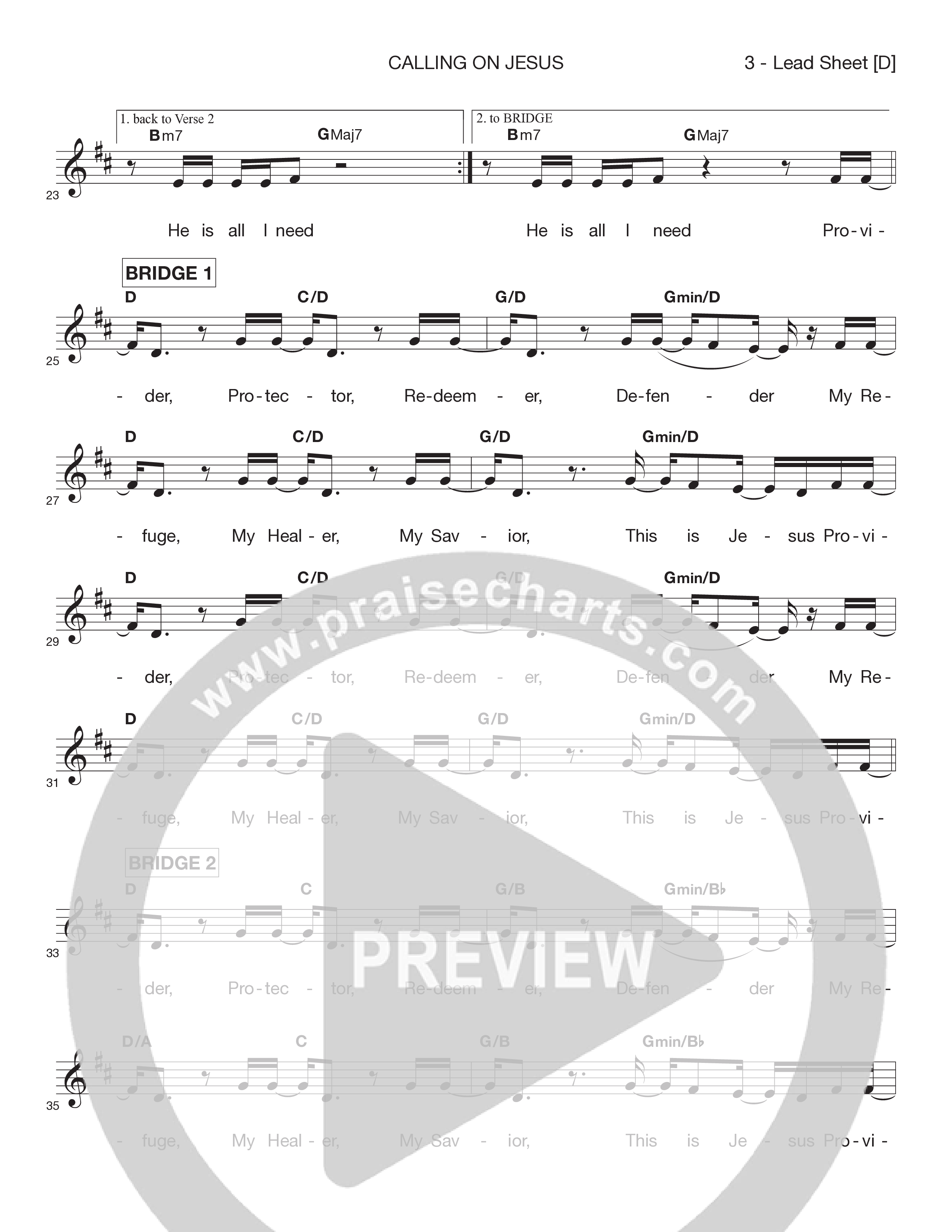 Calling On Jesus Lead Sheet Melody (Victory House Worship)