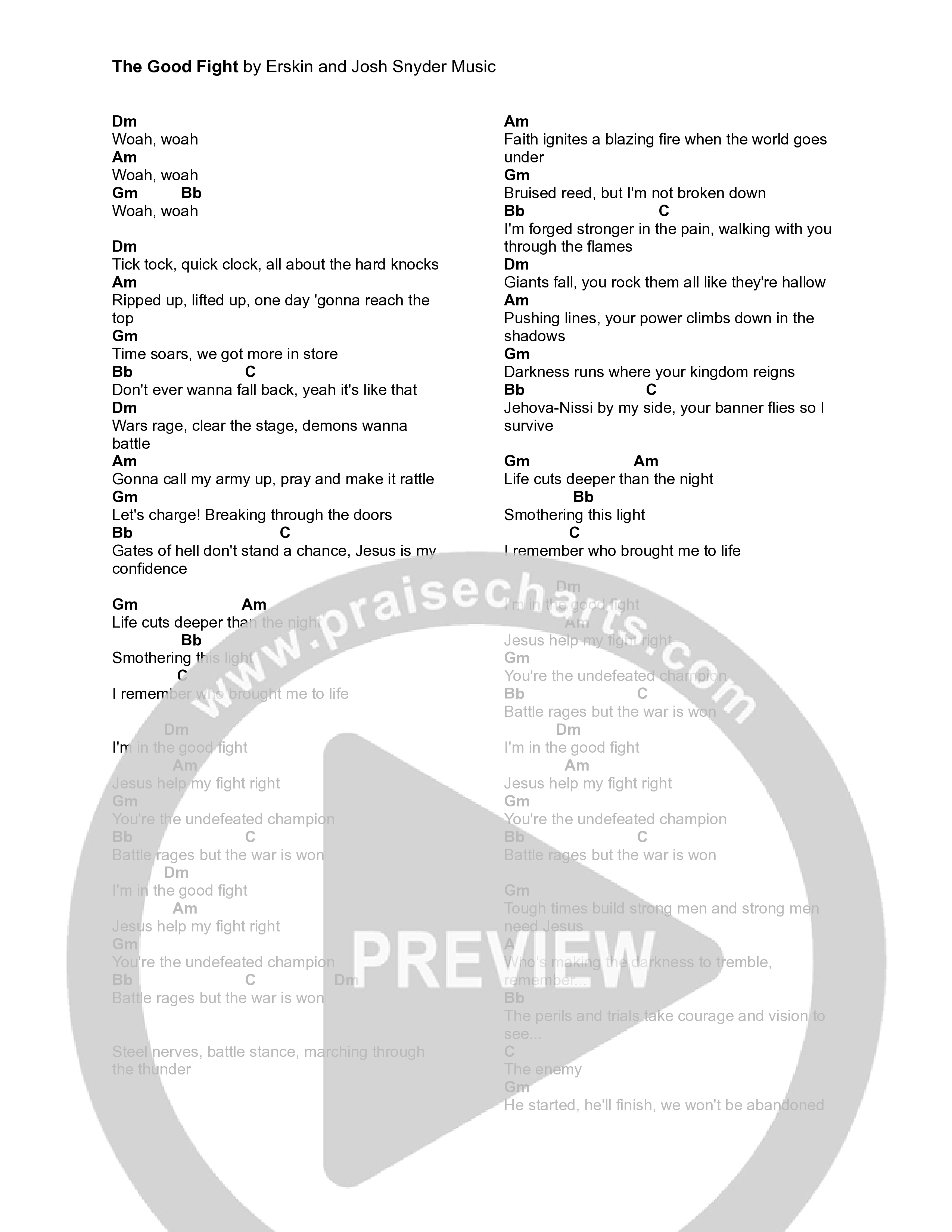 The Good Fight Chord Chart (Erskin / Josh Snyder)