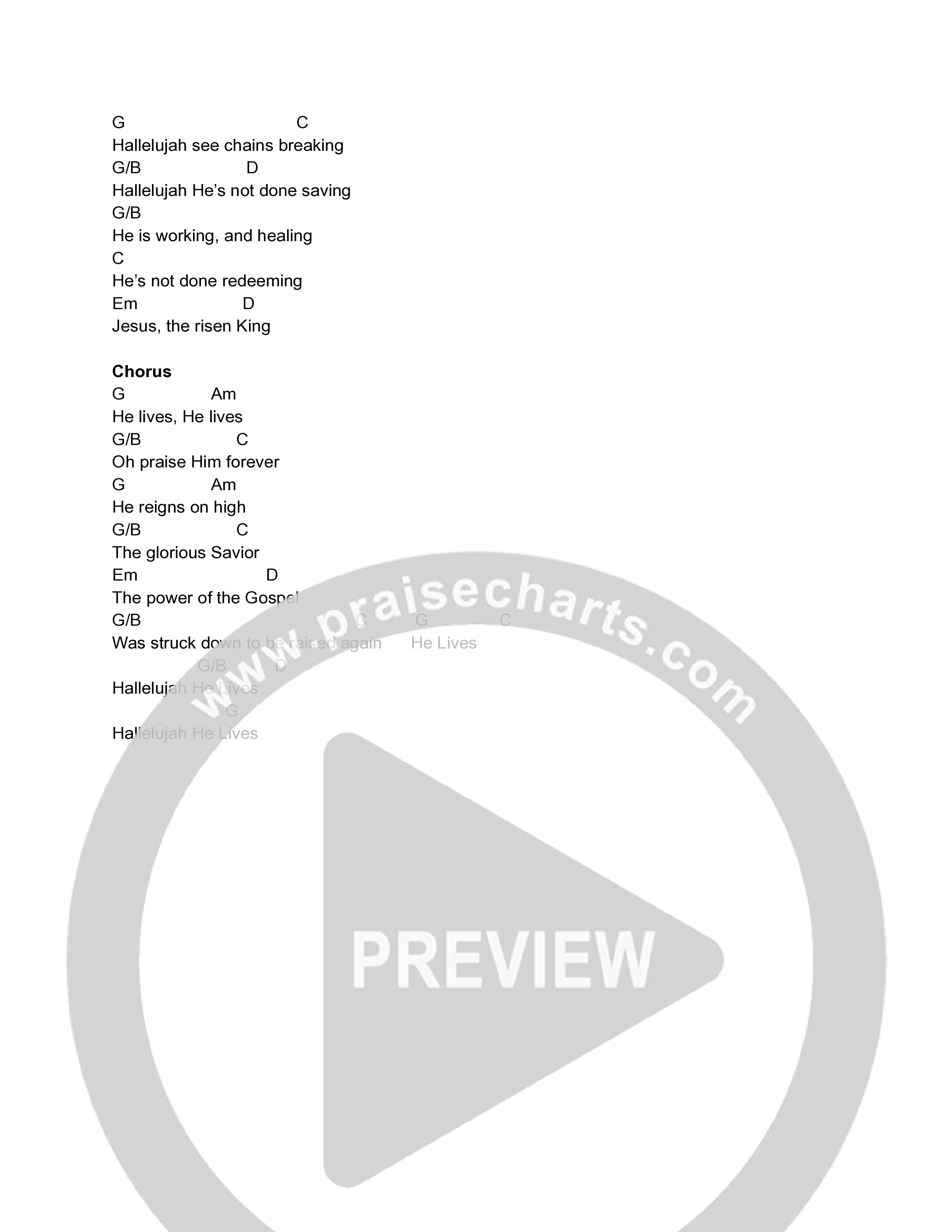 He Lives Chord Chart (Jonathan Turner / Brian Connelly)