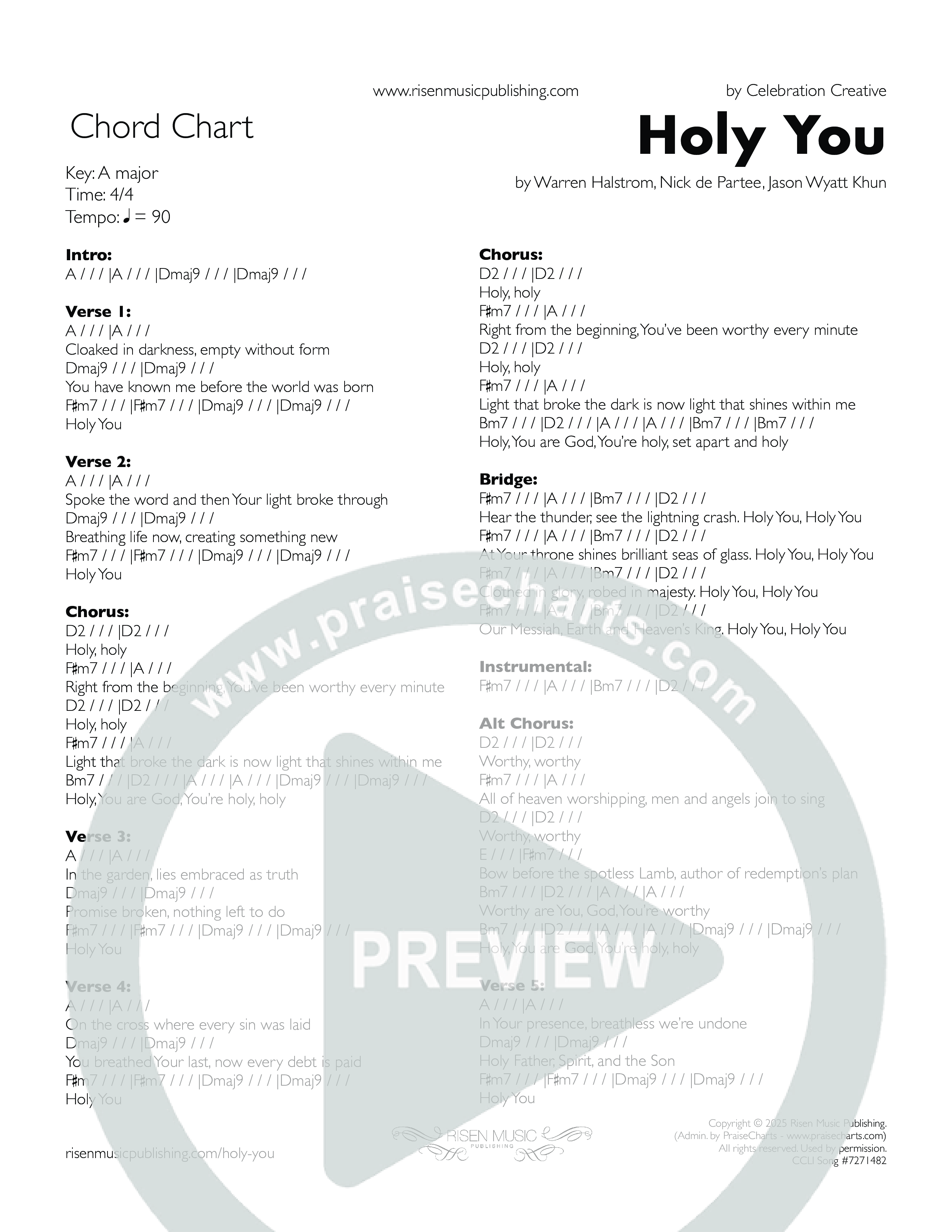 Holy You Chord Chart (Celebration Creative)