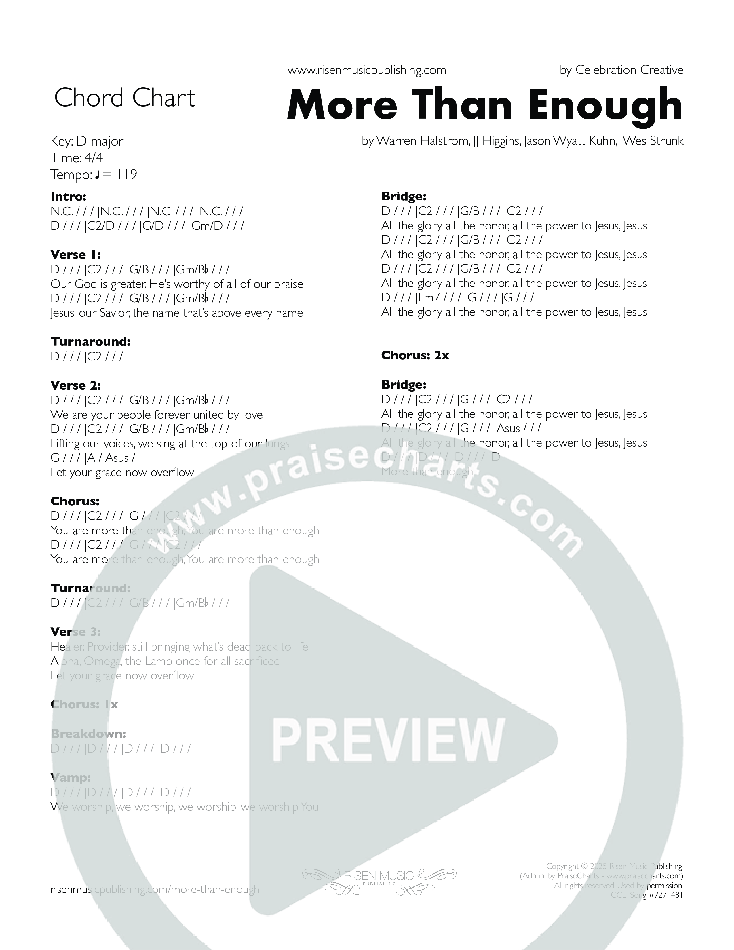 More Than Enough Chord Chart (Celebration Creative)