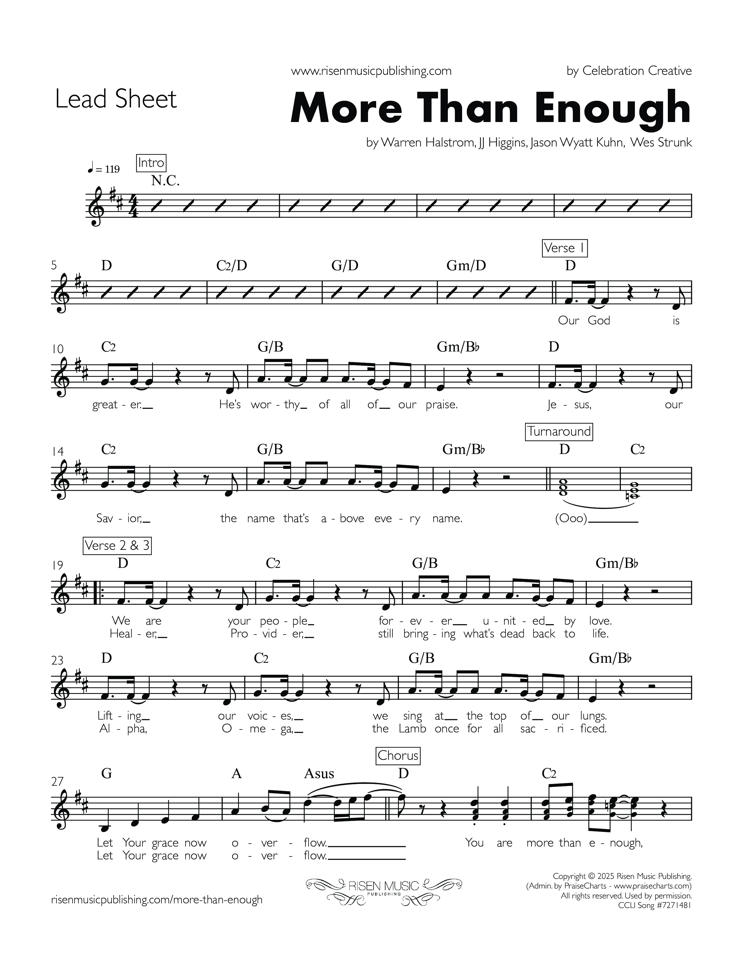 More Than Enough Lead Sheet (SAT) (Celebration Creative)
