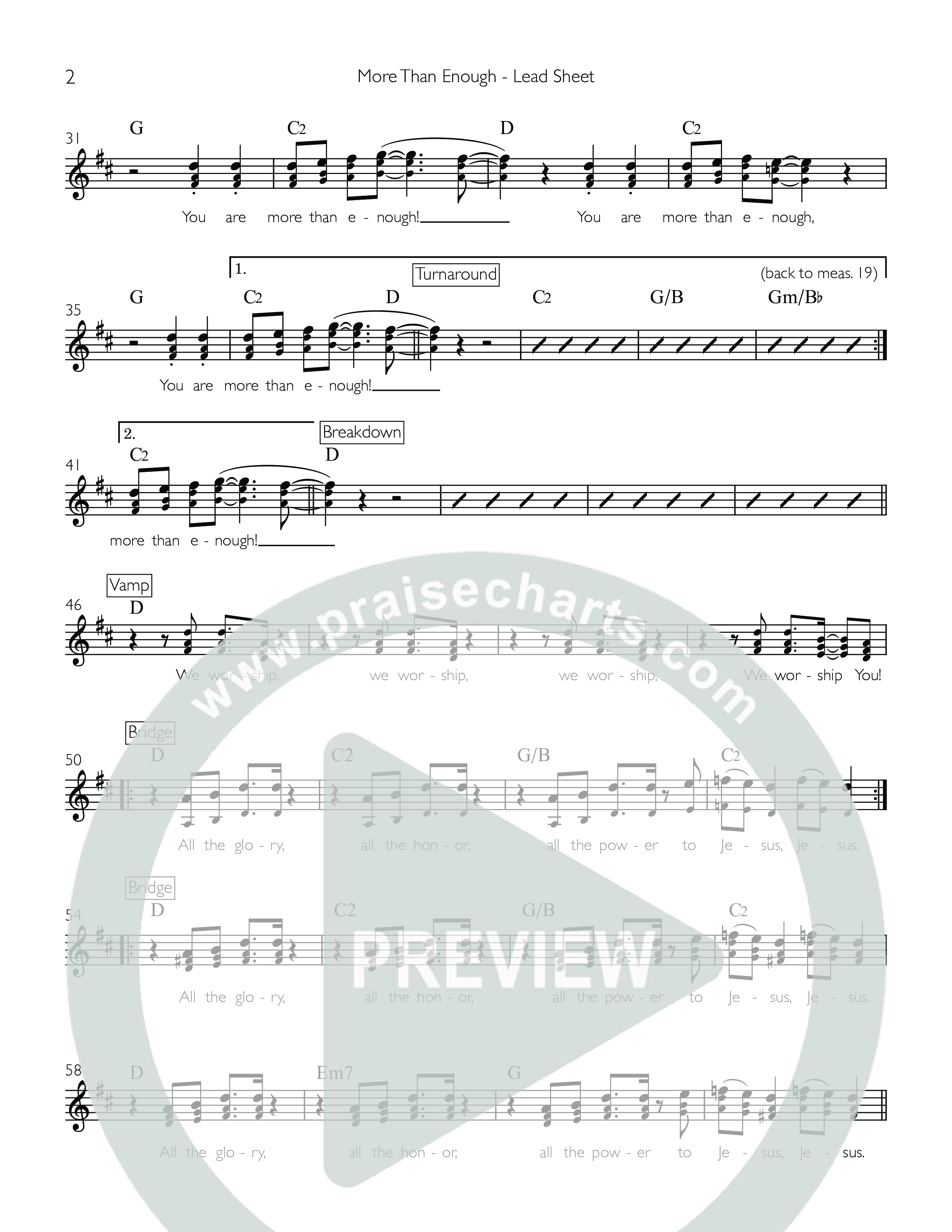 More Than Enough Lead Sheet (SAT) (Celebration Creative)