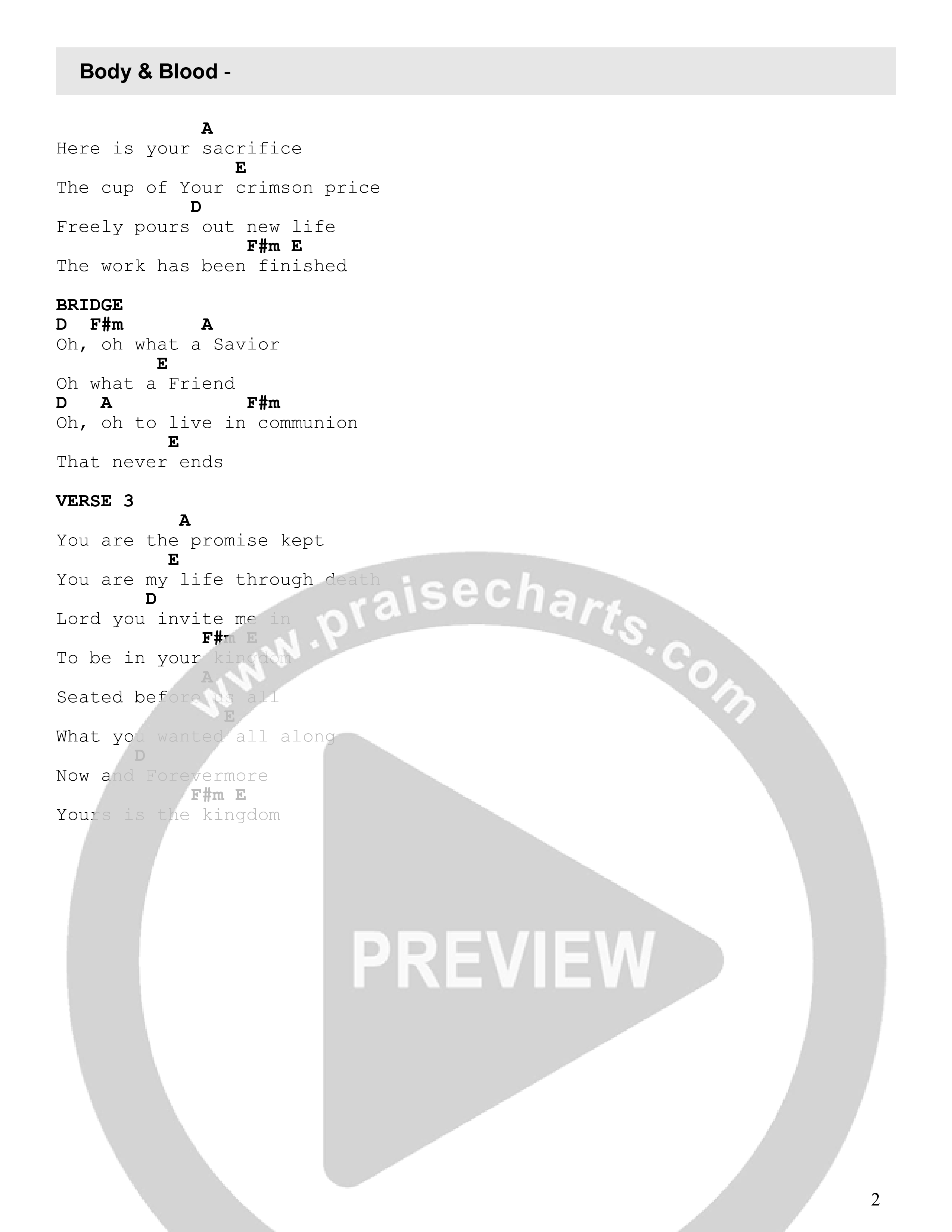 Body & Blood Chord Chart (Bridge Worship)