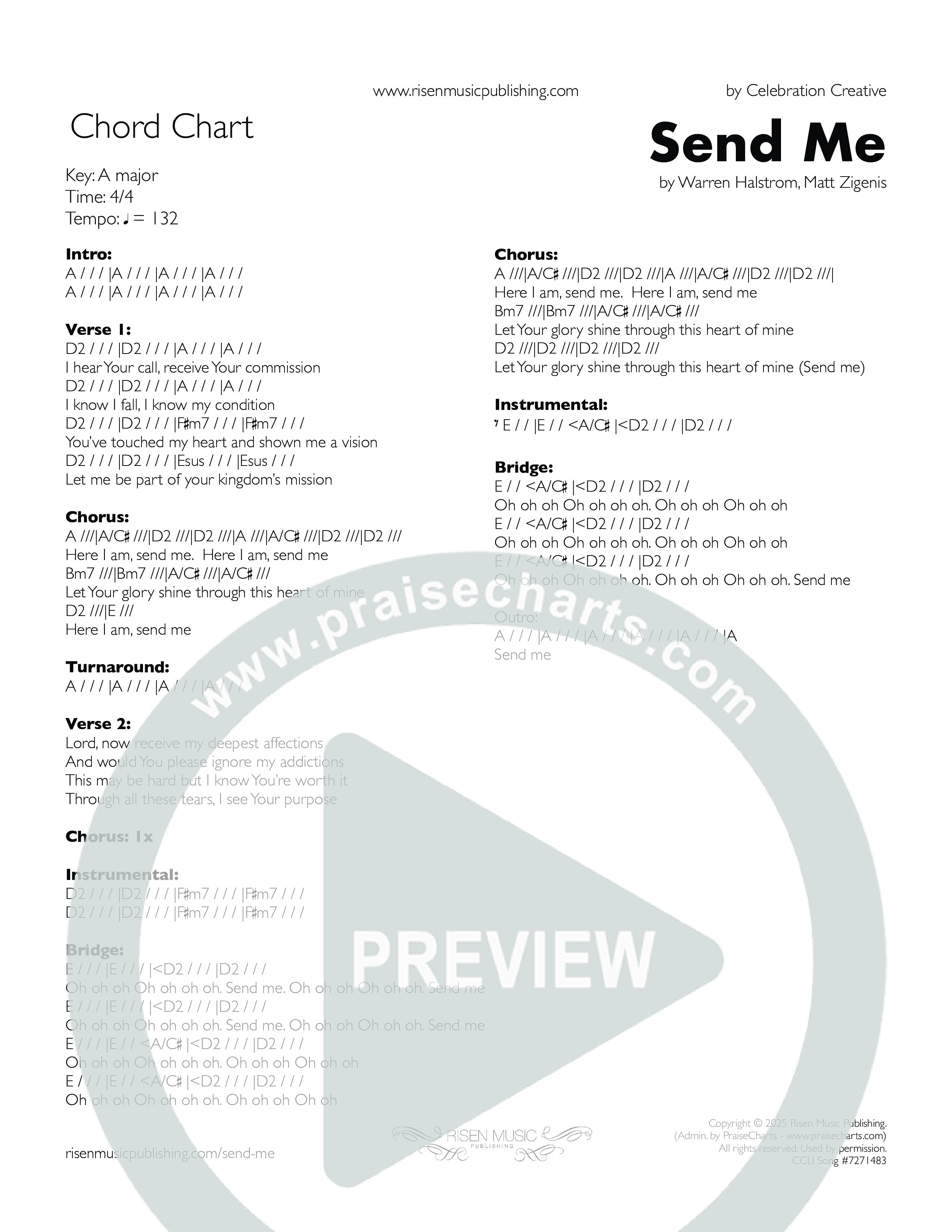 Send Me Chord Chart (Celebration Creative)