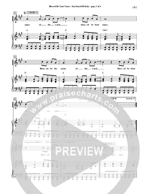 Blessed Be Your Name Piano Sheet (Matt Redman)