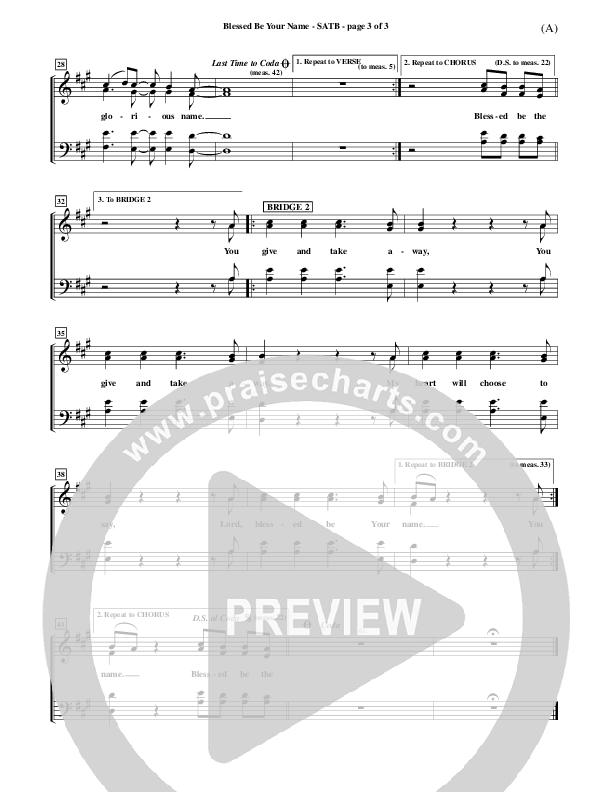 Blessed Be Your Name Piano/Vocal (SATB) (Matt Redman)