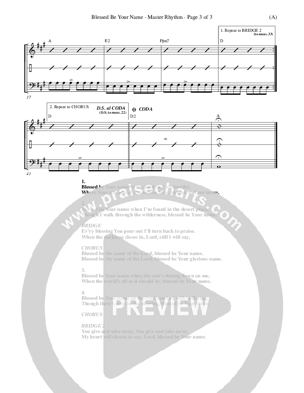 Blessed Be Your Name Rhythm Chart (Matt Redman)