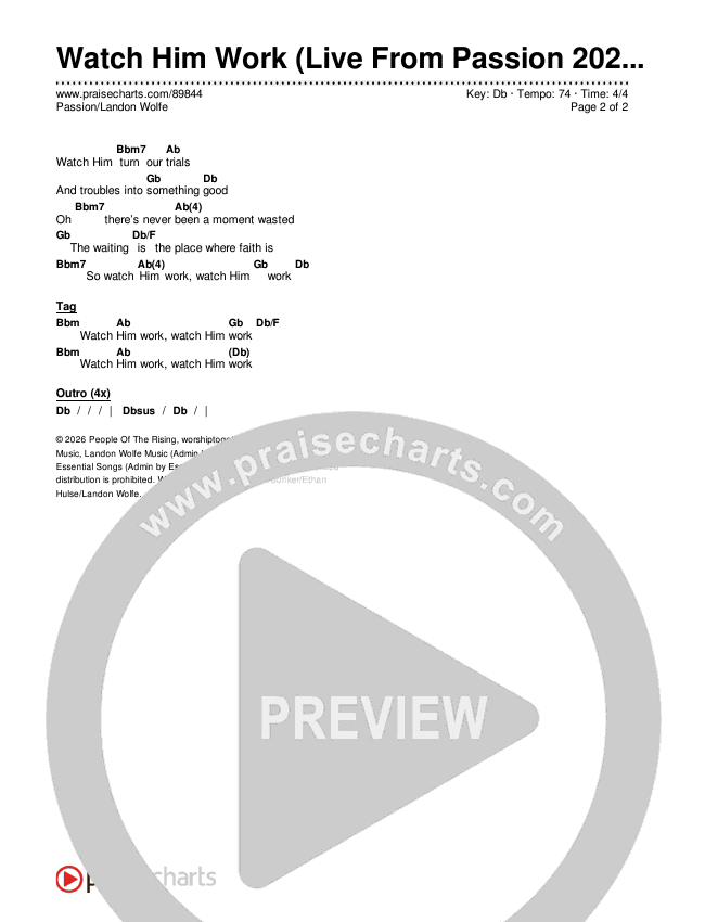 Watch Him Work (Live From Passion 2026) Chords & Lyrics (Passion / Landon Wolfe)