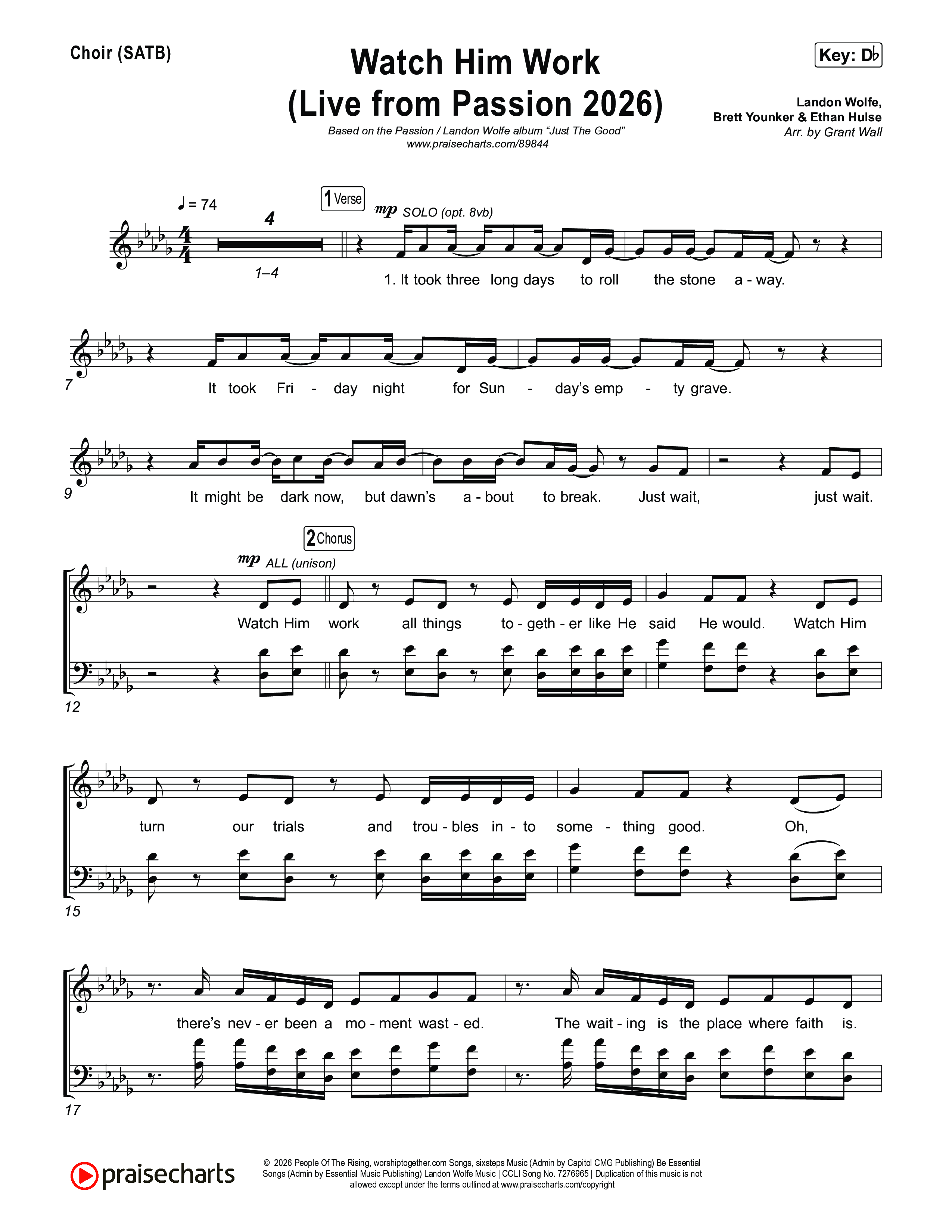 Watch Him Work (Live From Passion 2026) Choir Sheet (SATB) (Passion / Landon Wolfe)