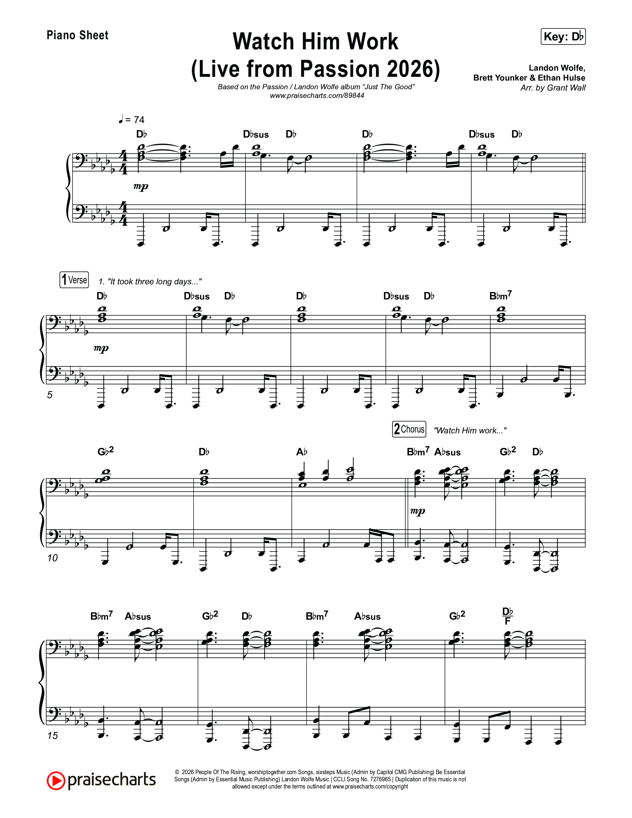 Watch Him Work (Live From Passion 2026) Piano Sheet (Passion / Landon Wolfe)